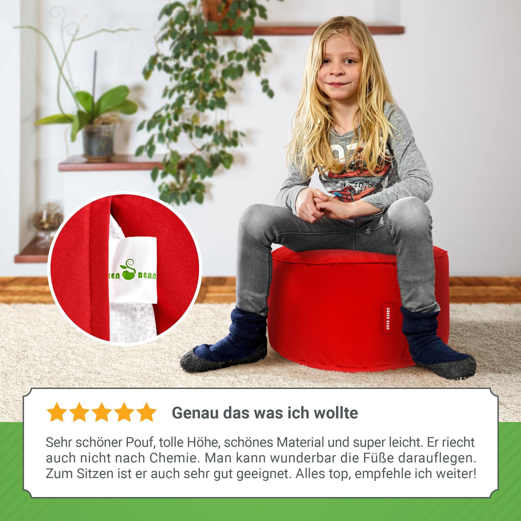 Green Bean Pouf Sitzsack-Hocker Pouf Stay 45x25cm (Sitzsack-Hocker 45x25cm mit EPS-Perlen Füllung -, Fußhocker Fußkissen Sitz-Pouf für Sitzsäcke), die ideale Ergänzung zum Sitzsack