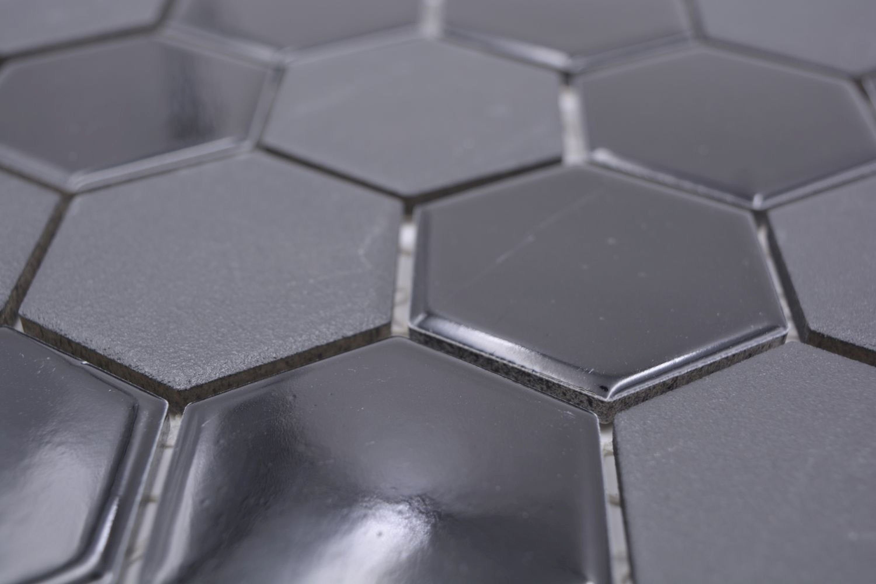 10 Mosaikmatten matt Mosani Mosaikfliesen Bodenfliese Keramikmosaik schwarz / Hexagon