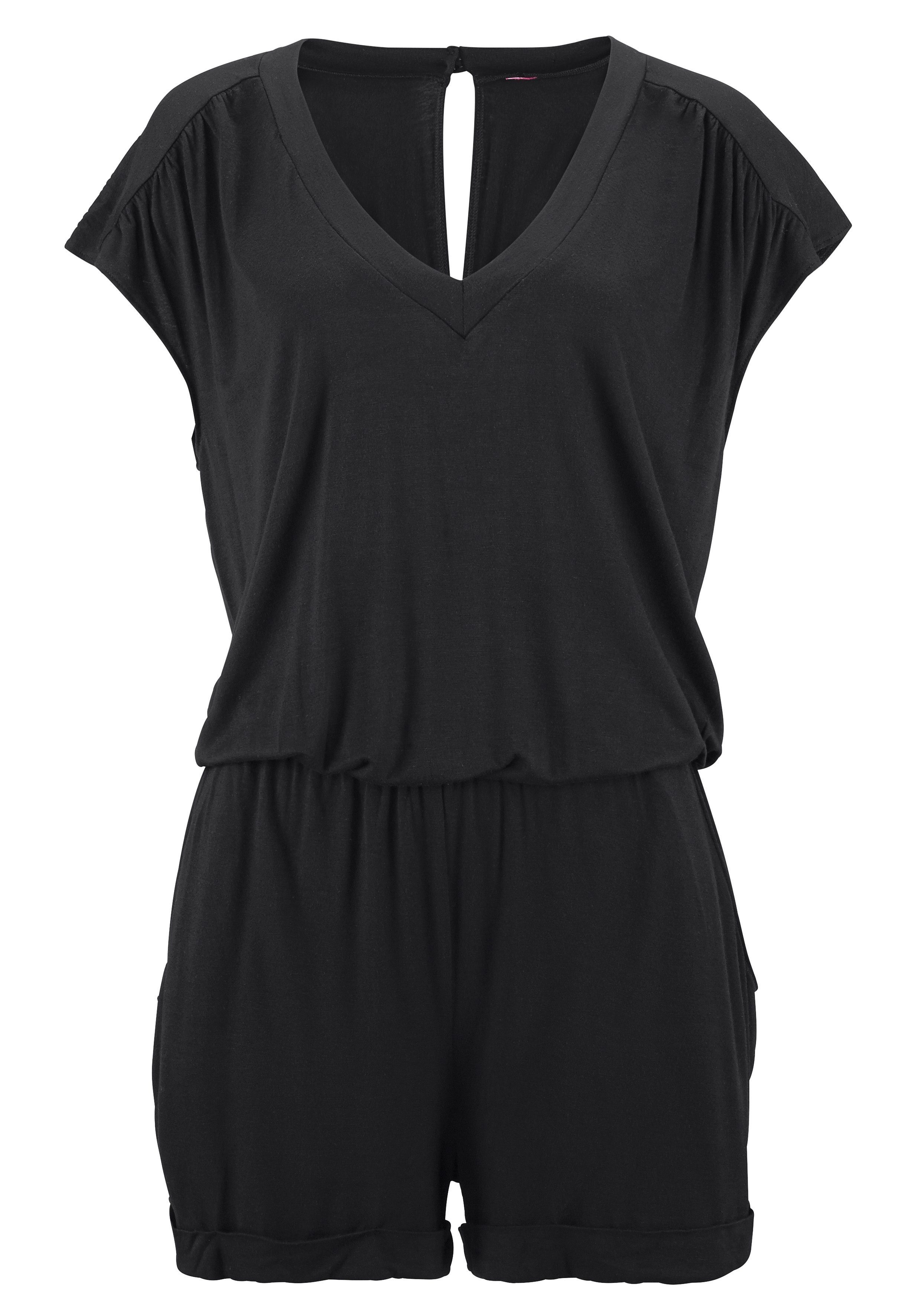 LASCANA Kurzoverall mit V-Ausschnitt, elastischer Jumpsuit günstig online kaufen