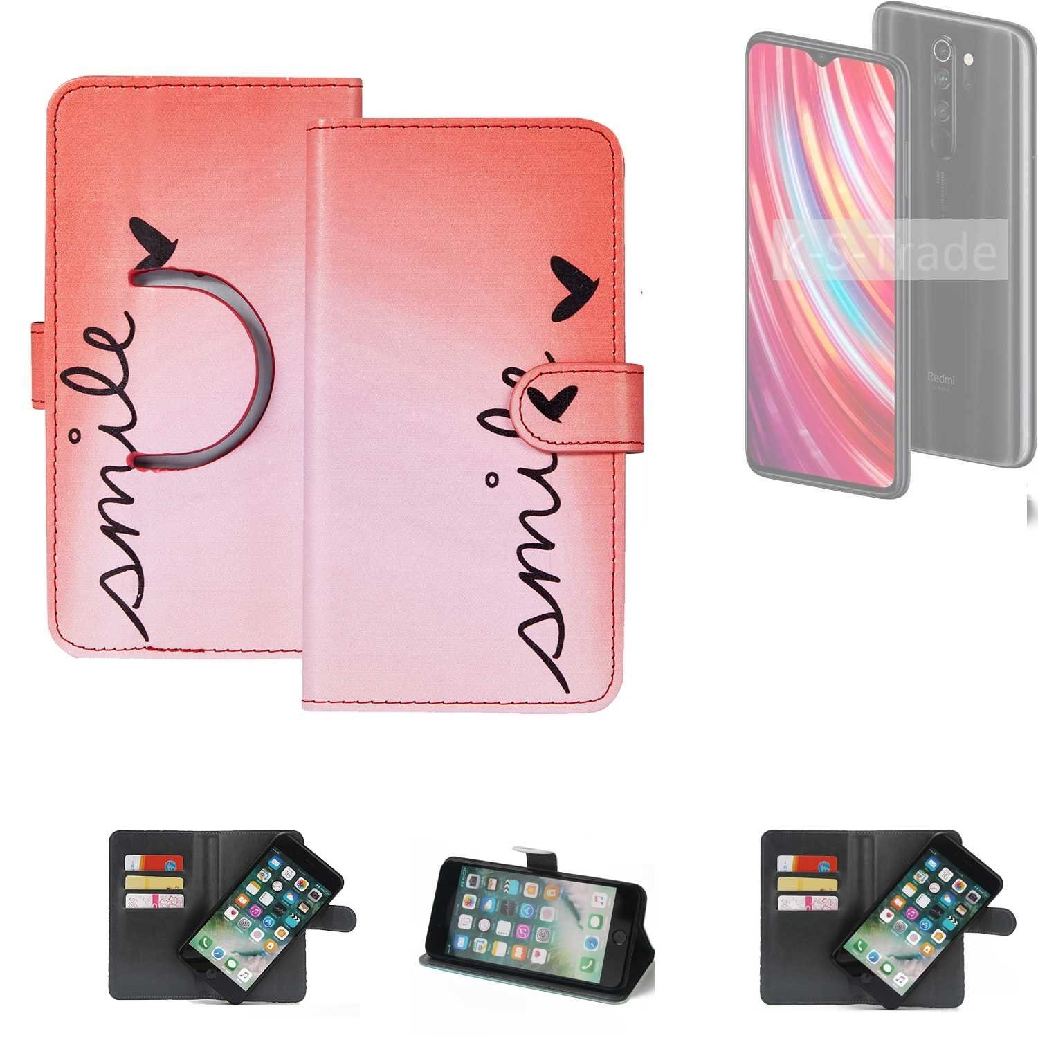 K-S-Trade Handyhülle für Xiaomi Note 8 Pro, Schutzhülle Handyhülle Hülle cover bookstyle Etui ''smile'' rot