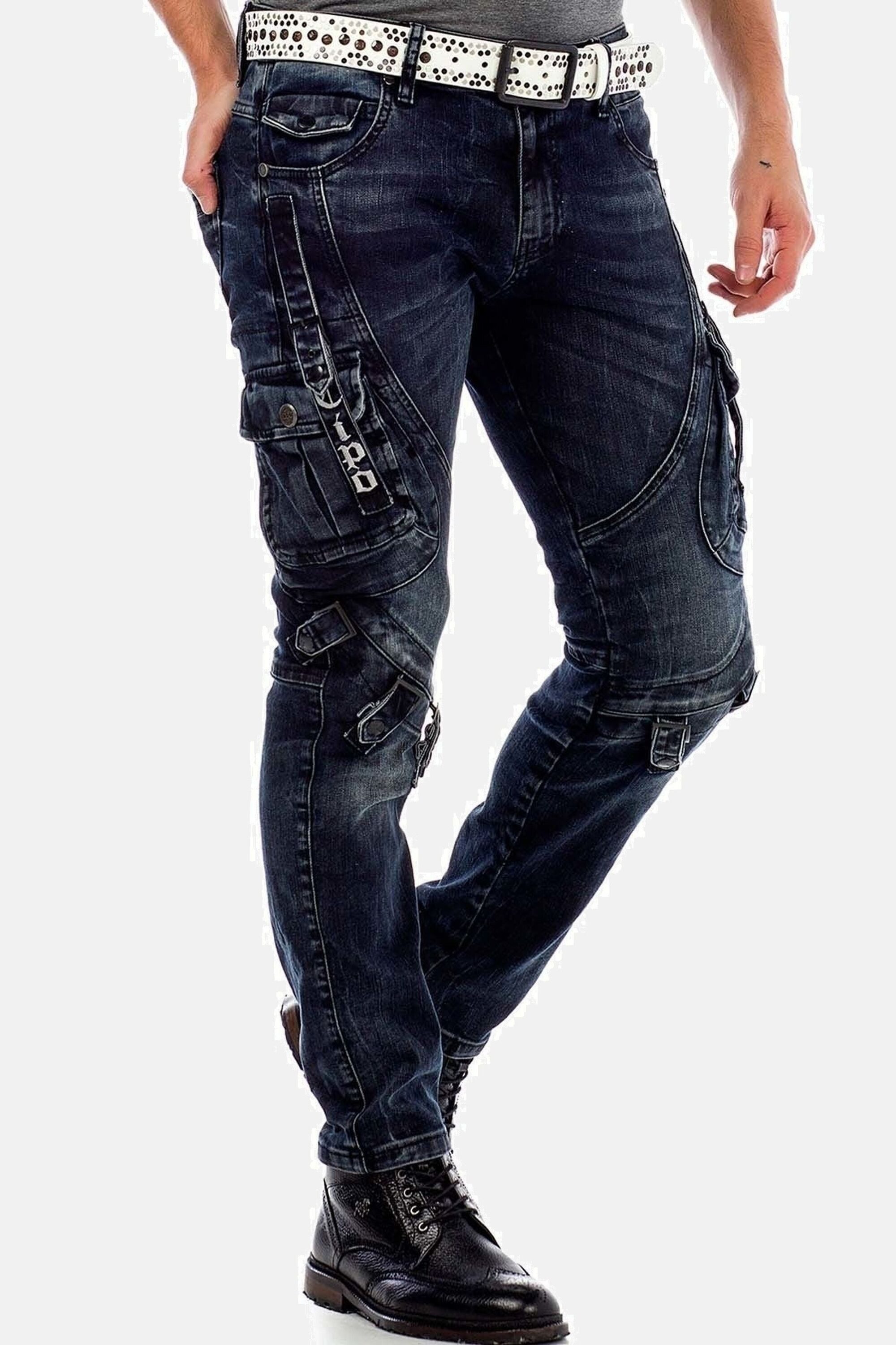 Cipo & Baxx Cargojeans Jeans mit Verschlussschnallen und Stickereien, CD-440 – Bild 5 von 5