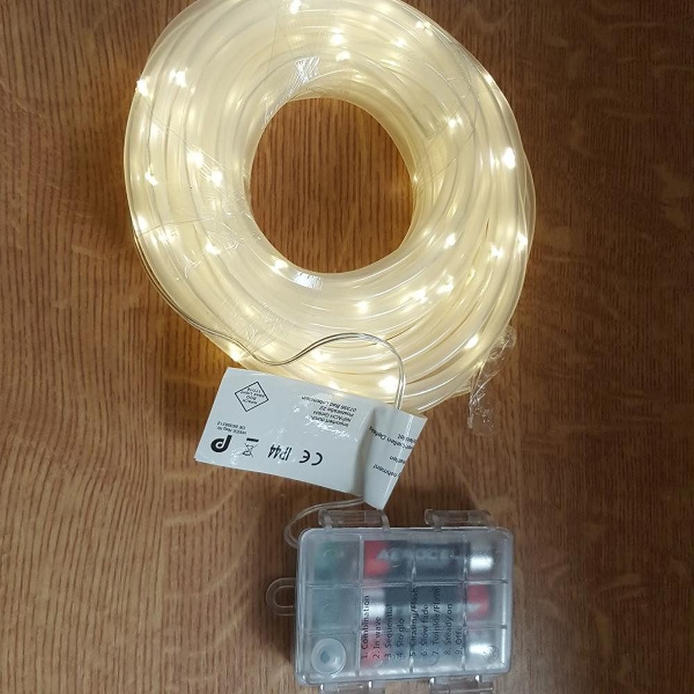 Nipach LED-Lichterschlauch BA11264 LED Mini-Lichtschlauch 10m 5mm warmweiß Timer Batterie FB