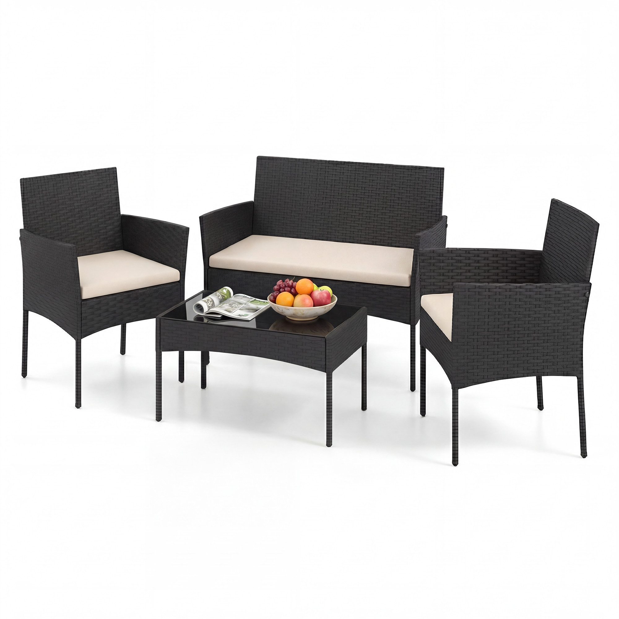 KOMFOTTEU Balkonset, Gartenmöbel Set mit Sessel, Gartentisch & 2 Stühlen, aus Rattan