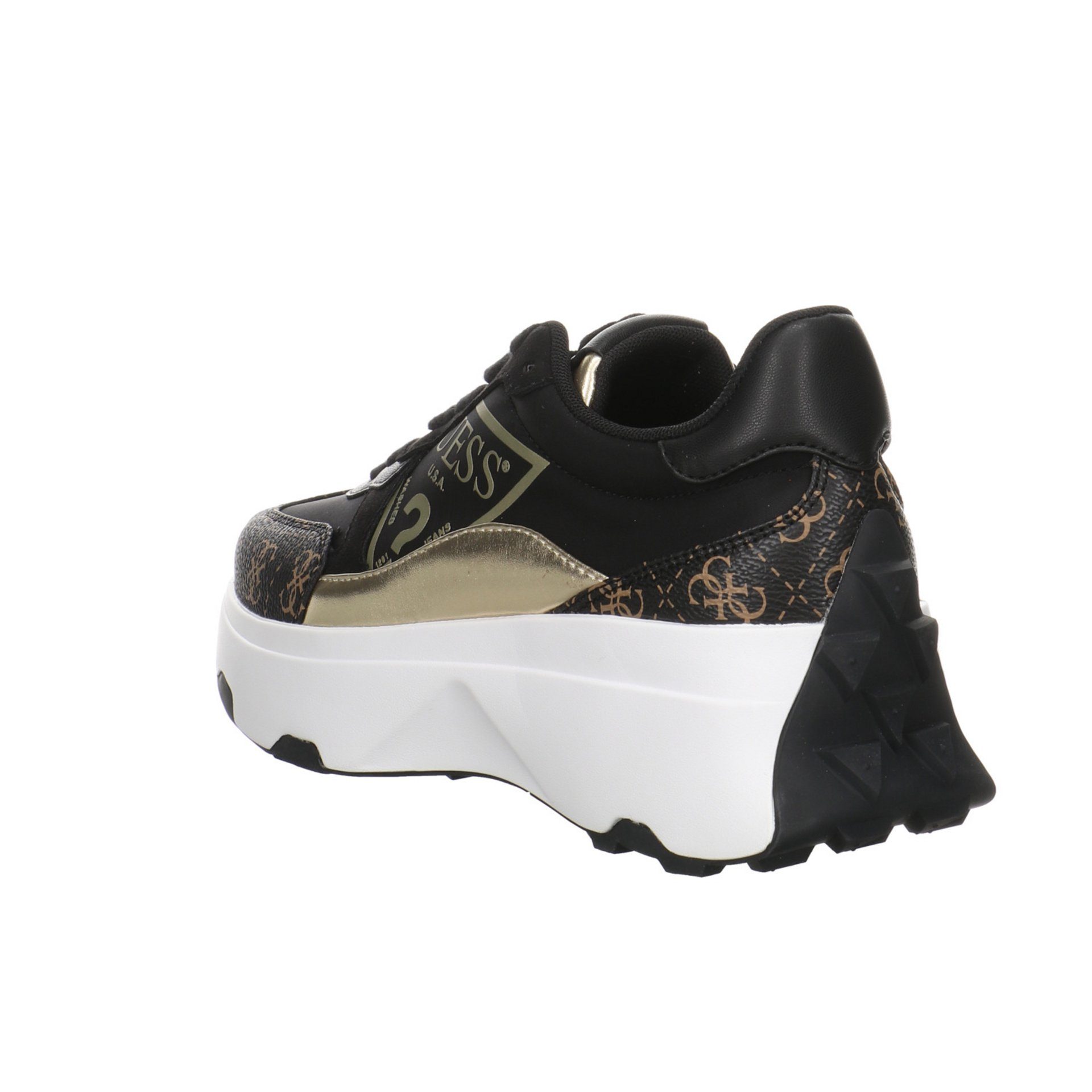 Synthetikkombination Schnürschuh Damen Calebb Sneaker Runner black/brown/ocra Guess Schuhe Sneaker