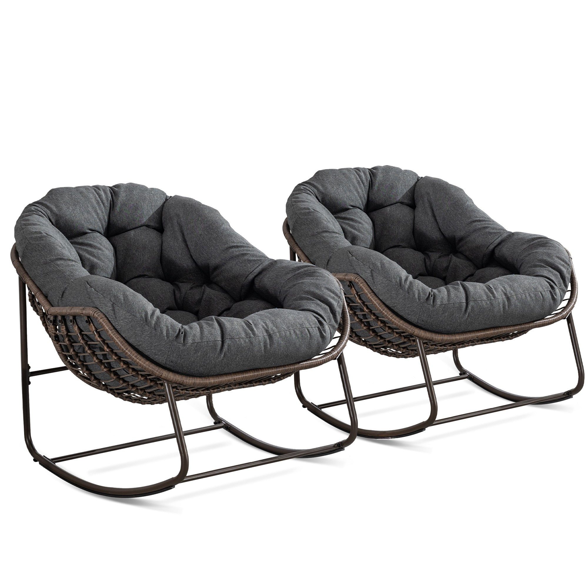 LVHOM Schaukelstuhl mit gepolstertem Kissen, Rattanstuhl mit Stahlrahmen, L günstig online kaufen