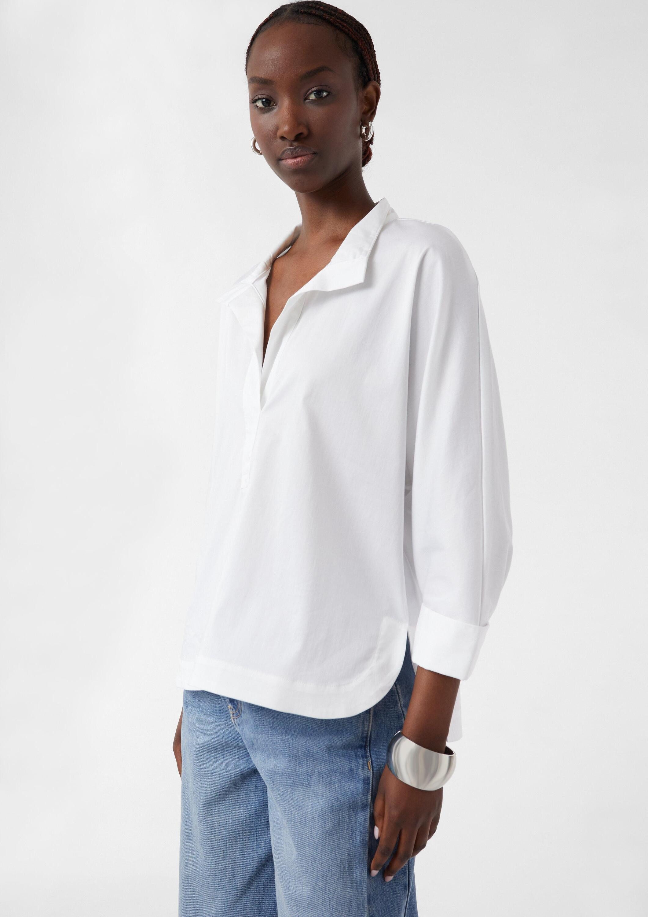 comma Kurzarmbluse Bluse Bluse im Loose Fit aus Popeline mit Kontrastdetail günstig online kaufen