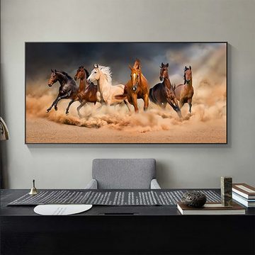 TPFLiving Kunstdruck (OHNE RAHMEN) Poster - Leinwand - Wandbild, Wilde Pferde - Running horses - Galoppierende Pferde - Schimmel (Leinwand Wohnzimmer, Leinwand Bilder, Kunstdruck), Leinwand bunt - Größe 20x40cm