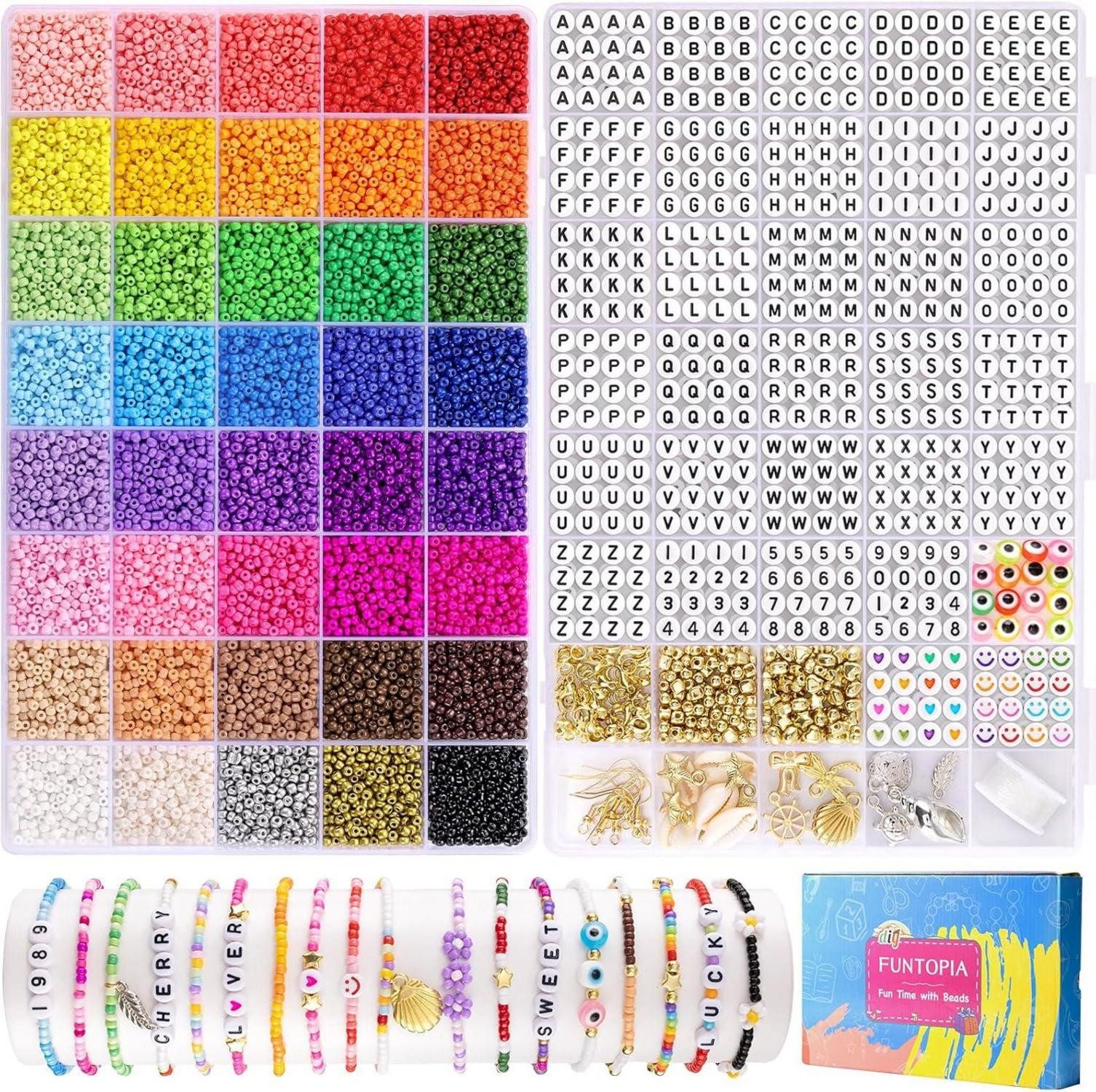 Ketten und Armband Set 3mm Perlen Armbänder 40 Farben Auffädeln mit Buchstabenperlen