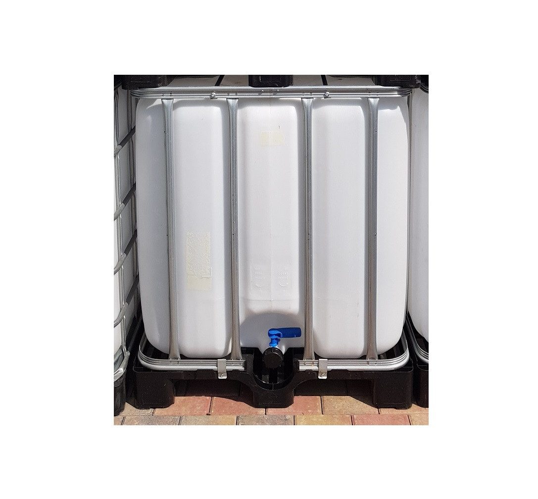 Voxtrade Regenwassertank IBC 1000Liter Regenwassertank Metallpalette Lebensmittel gereinigt, (viele verschiedene Anschlüsse vorrätig), stabile Palette