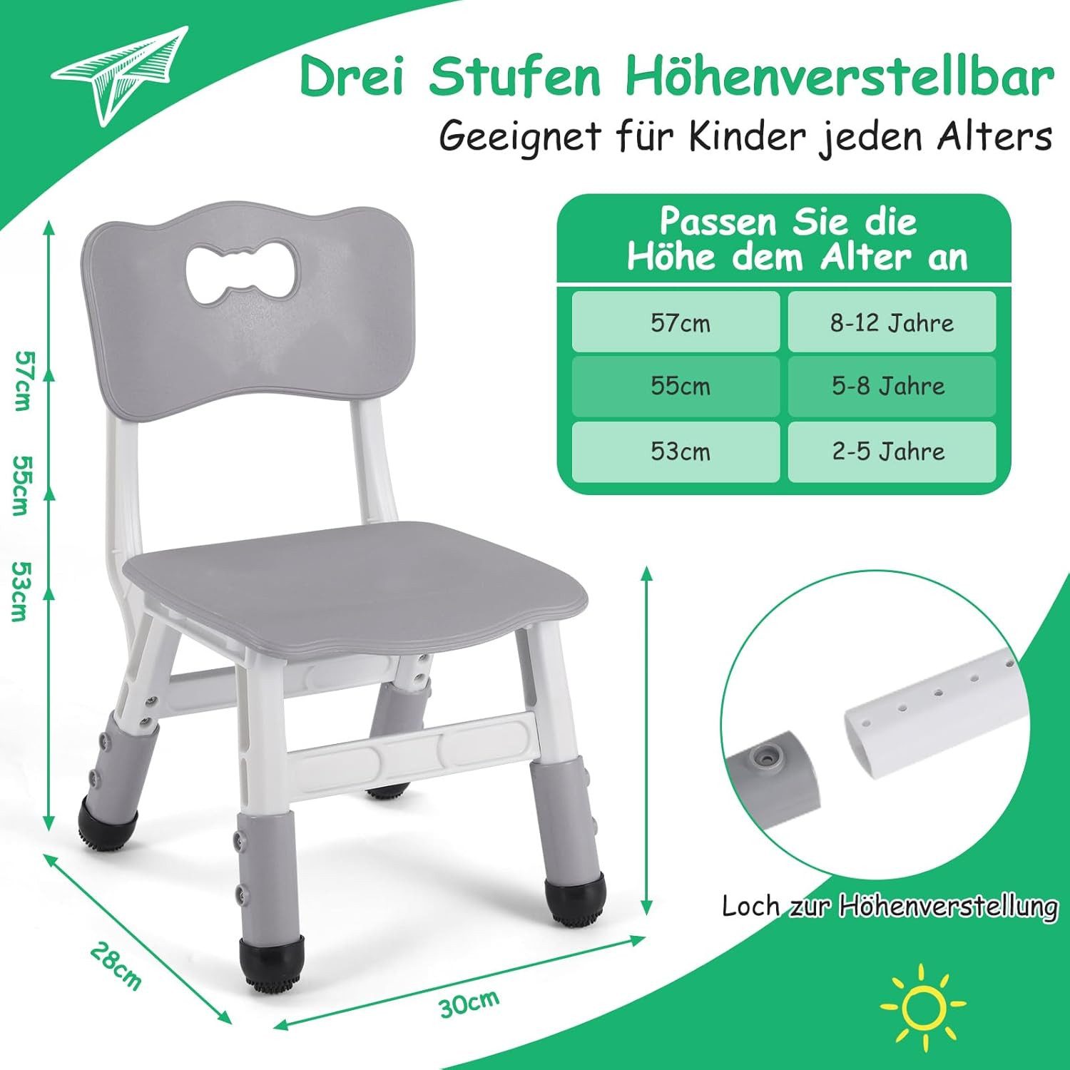 TLGREEN Kindersitzgruppe Kinder Schreibtischstuhl Höhenverstellbar, (Kinderstühle mit Rückenlehne, 4-tlg., für Kinderzimmer Schule Kindertagespflege), Kinder St – Bild 3 von 5