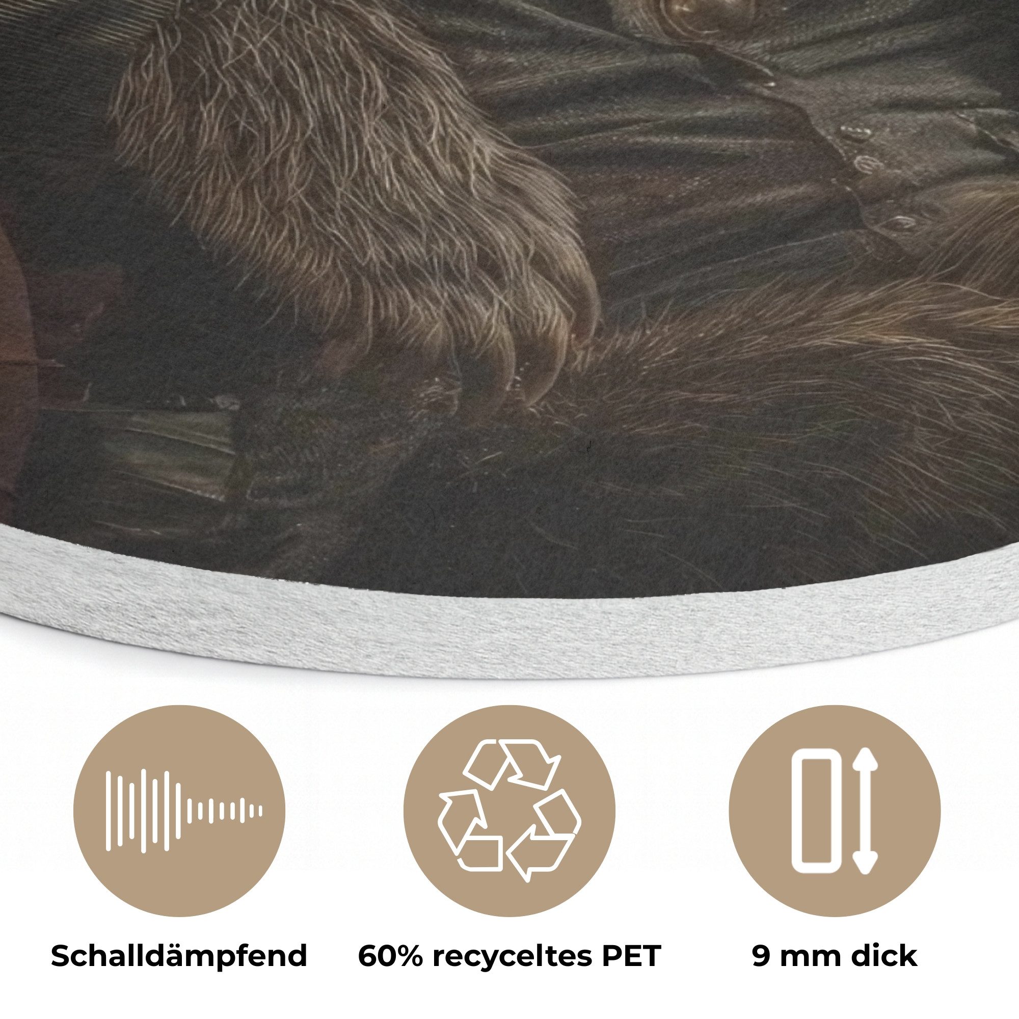 MuchoWow Gemälde Bär - Braun - Anzug - Hut, Fotodruck (1 St), Akustikpaneele rund, Schalldämmung, Akustikbilder 30x30 cm