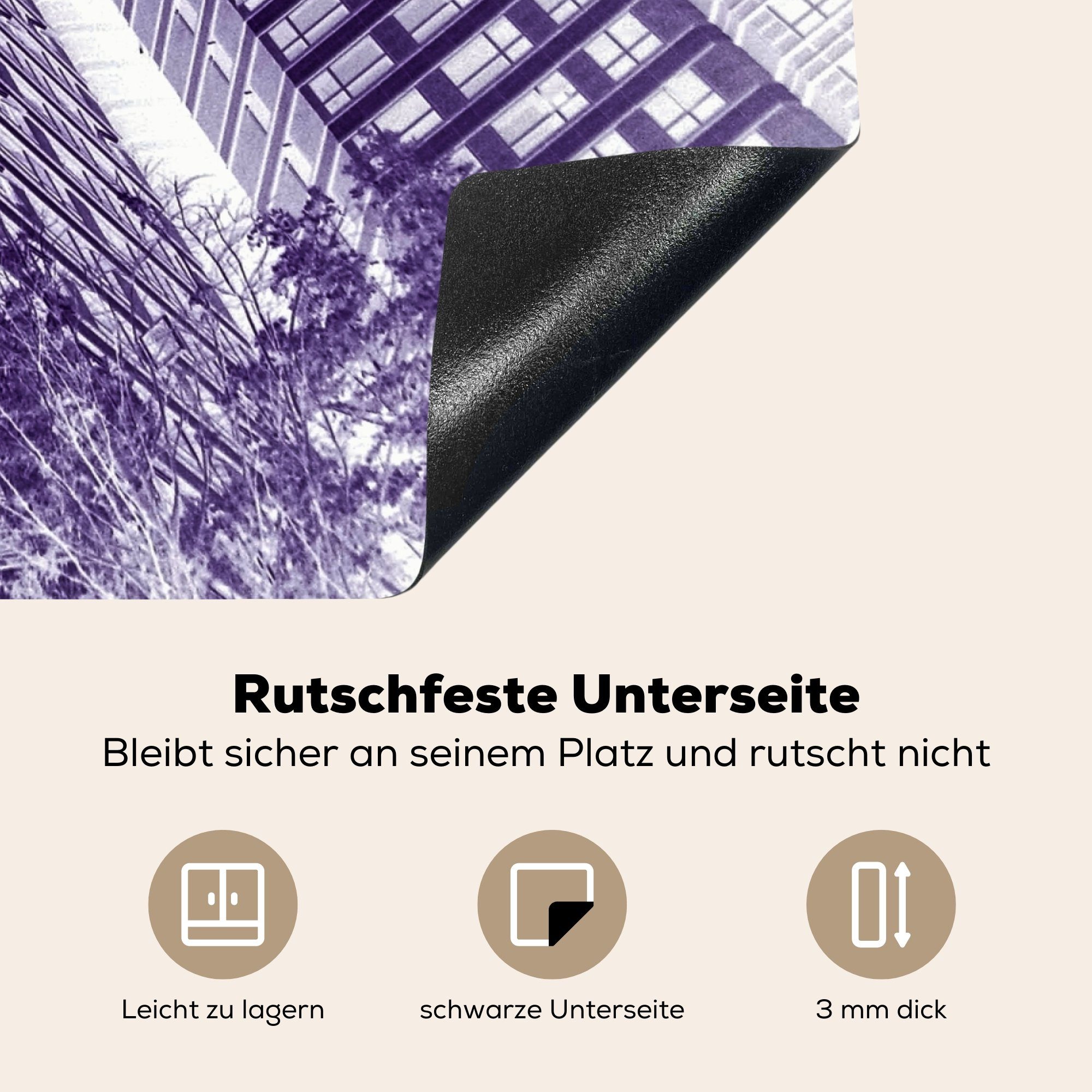 tlg), - Den Wolkenkratzer Ceranfeldabdeckung Haag - - MuchoWow Arbeitsfläche Mobile nutzbar, (1 Vinyl, Weiß, 70x52 Schwarz cm, Herdblende-/Abdeckplatte