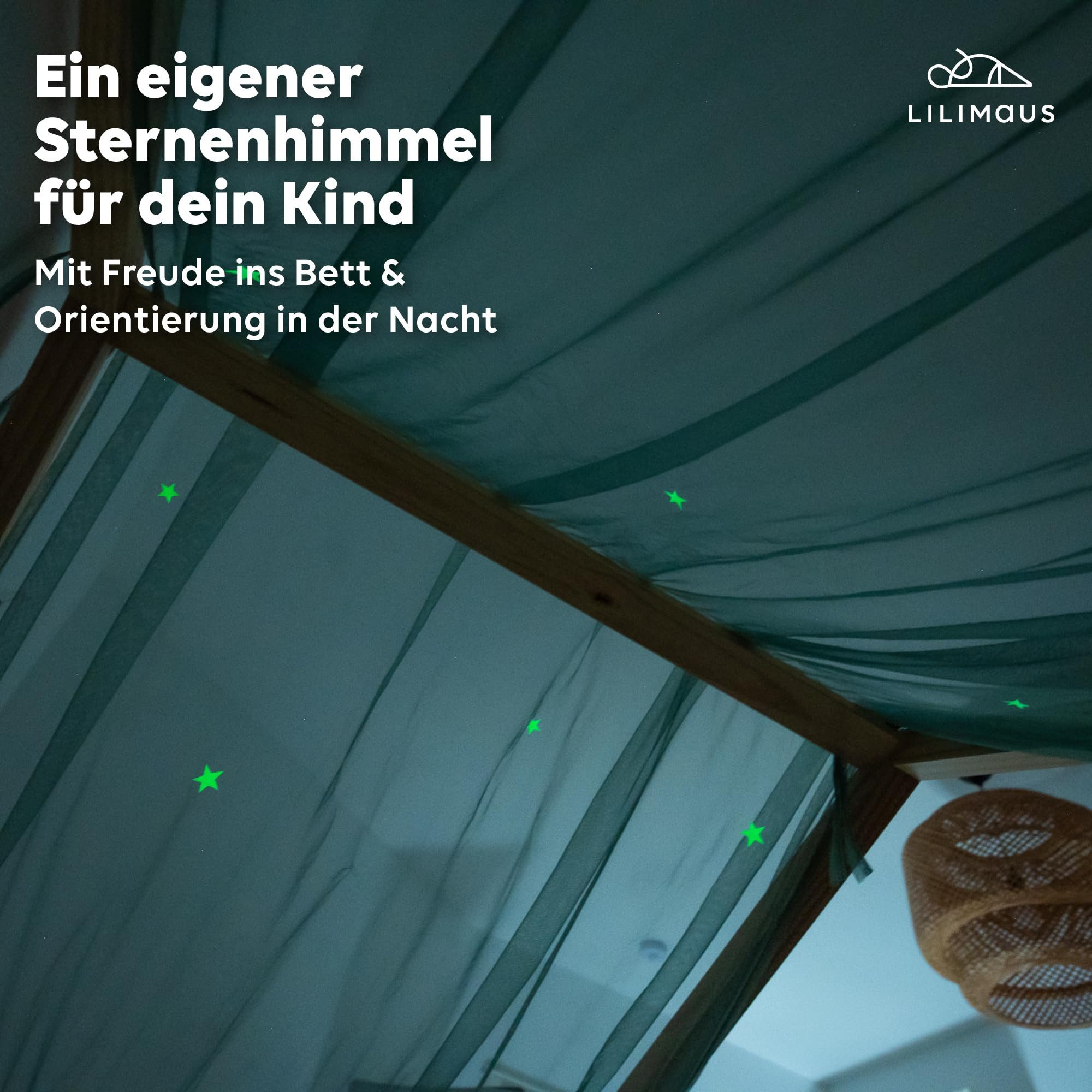 lilimaus Betthimmel Himmel für Hausbett mit leuchtenden Sternen - 1 Stoffbahn (1-tlg), leuchtende Sterne funkeln nachts sanft über dem Hausbett