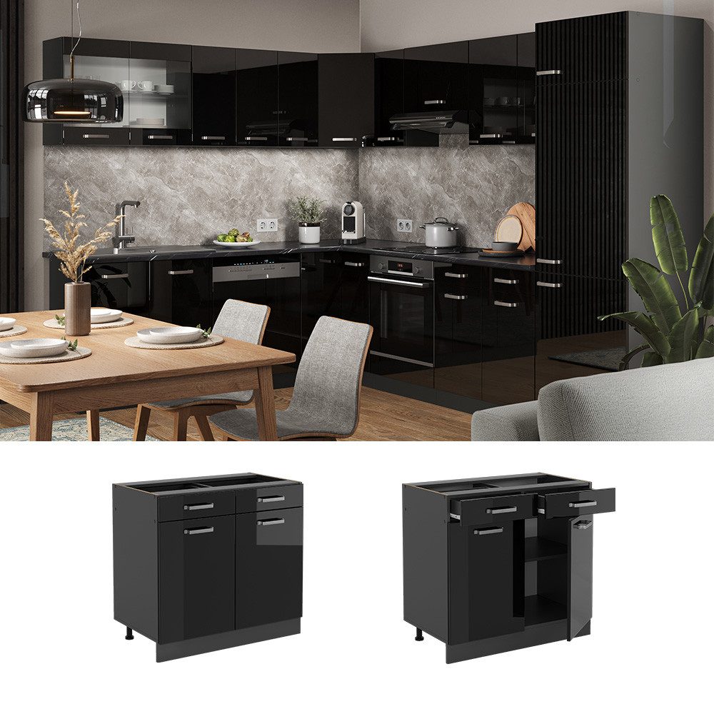 Vicco Unterschrank R-Line, Schwarz Hochglanz/Anthrazit, 80 cm ohne Arbeitsplatte (1-St)