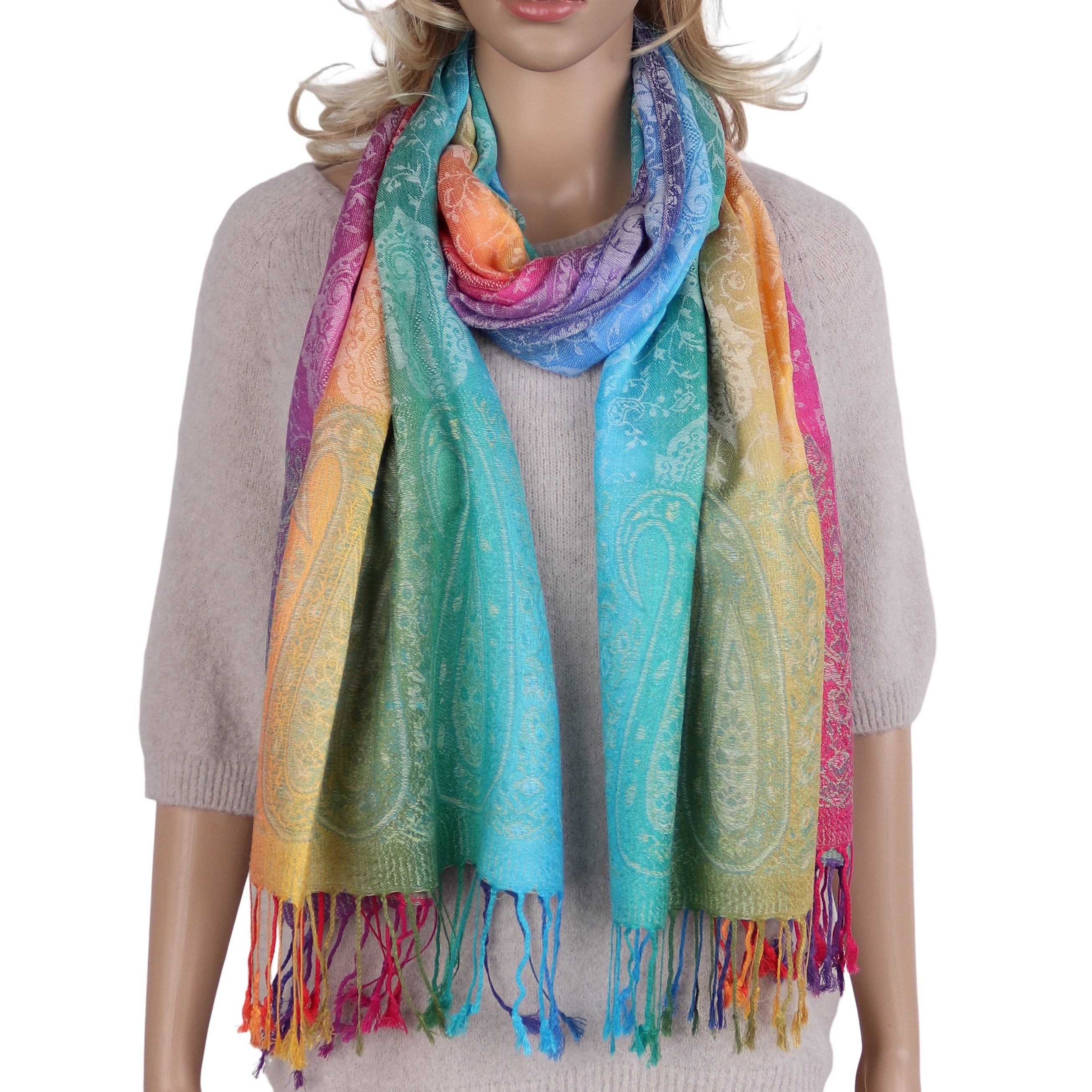 MIRROSI Modeschal weicher Schal BOHO Paisley mit Fransen, 70x180cm, (angesagtes BOHO Paisley Muster), Damen Halstuch ideal für Herbst und Winter oder Ganzesjahr