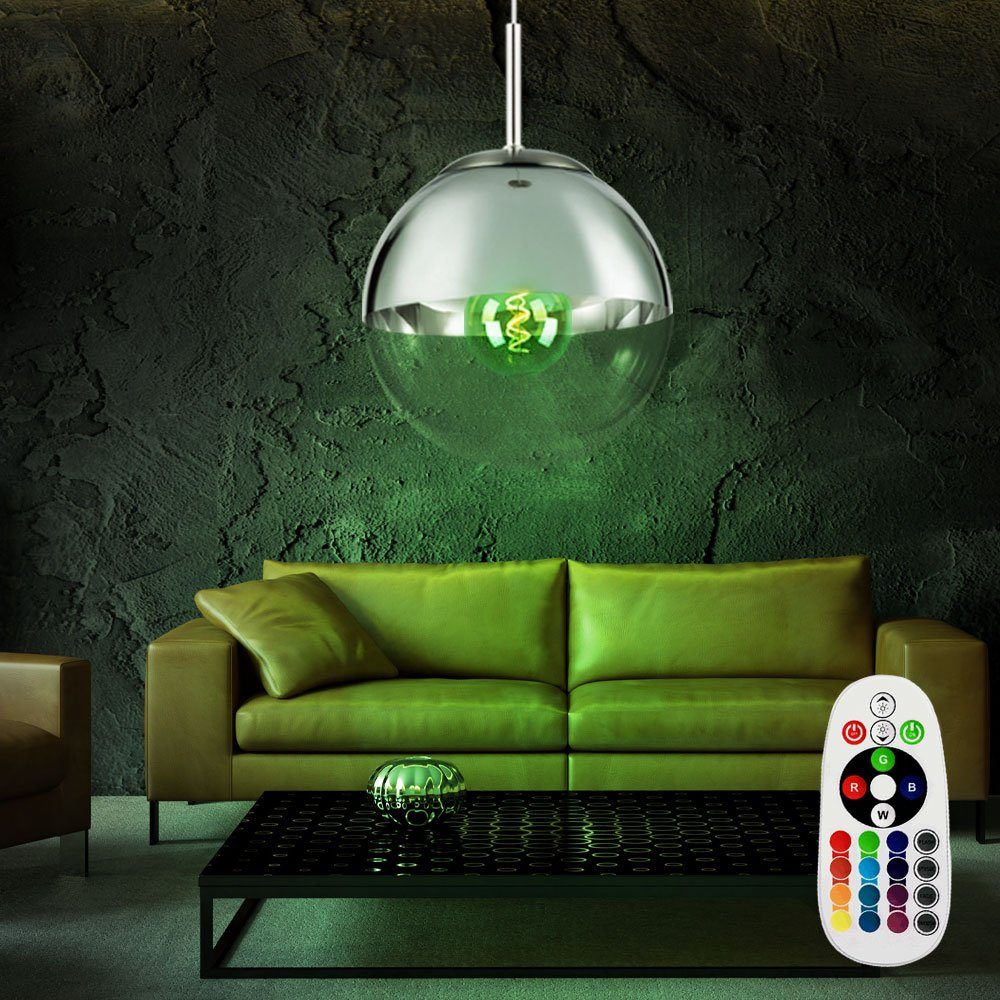 etc-shop LED Pendelleuchte, Leuchtmittel inklusive, Warmweiß, Farbwechsel, Glas Kugel Hänge Decken Lampe DIMMBAR Wohn Zimmer Fernbedienung