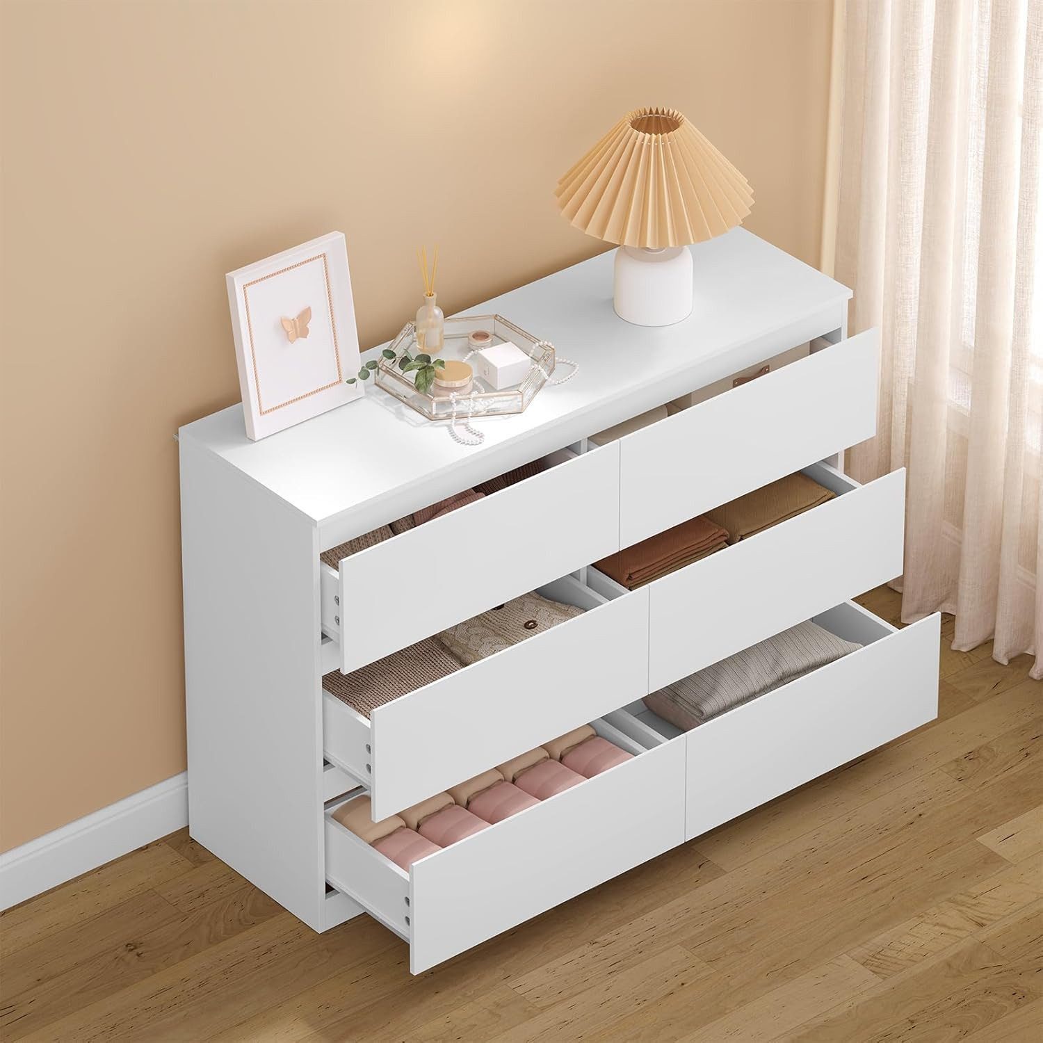 Woltu Kommode, mit 6 Schubladen, Holzwerkstoff der Klasse E1, Weiß