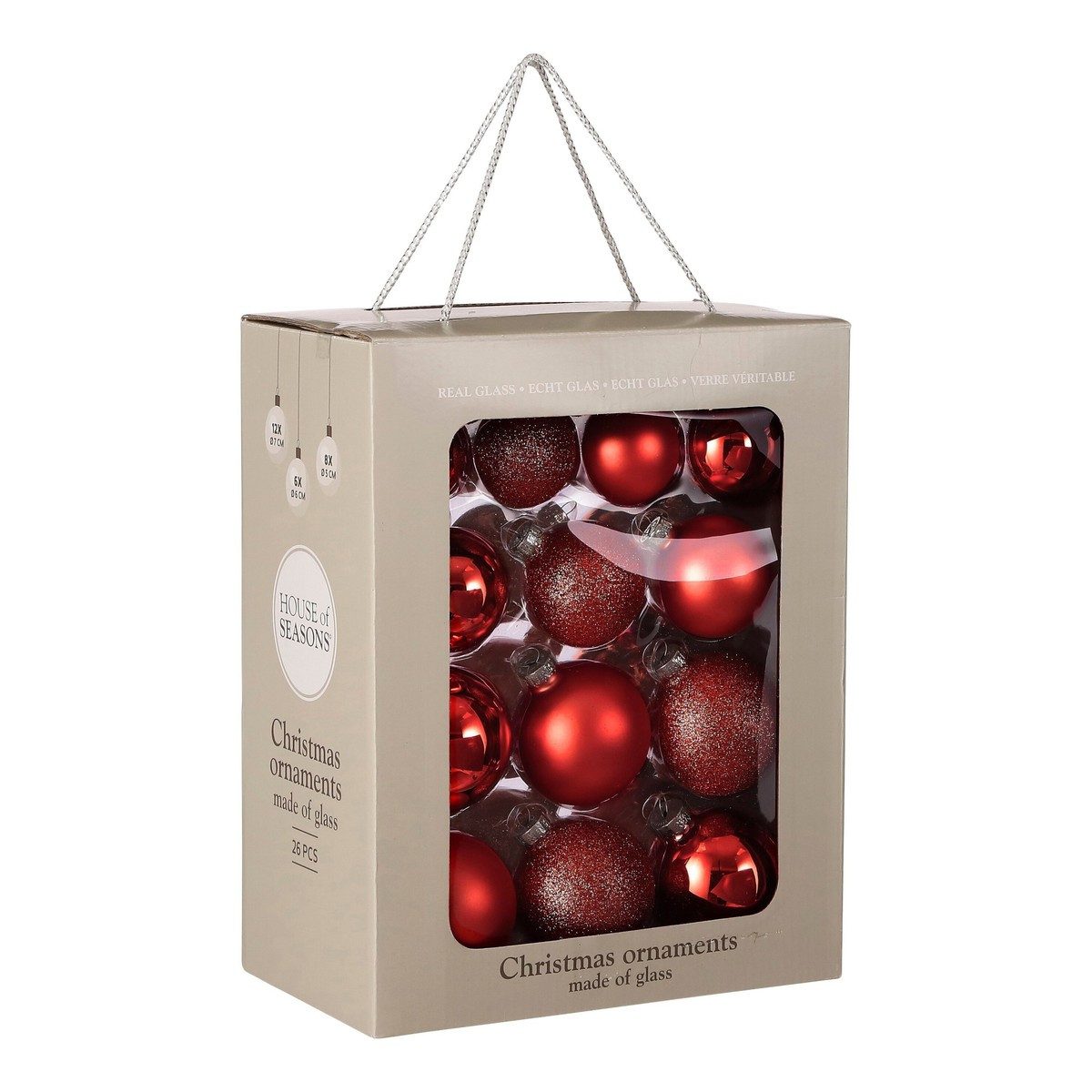 Mica Decorations Weihnachtsbaumkugel Mica Decorations Kugel glas rot 26 Stueck - d7cm