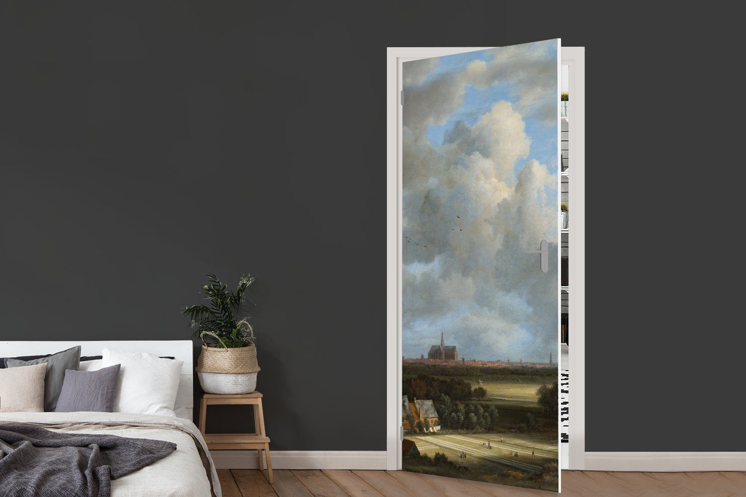 Haarlem Tür, Jacob van - bedruckt, Fototapete für mit Türaufkleber, St), von cm Matt, Tribüne Türtapete Ansicht (1 75x205 Ruisdael, MuchoWow von Gemälde