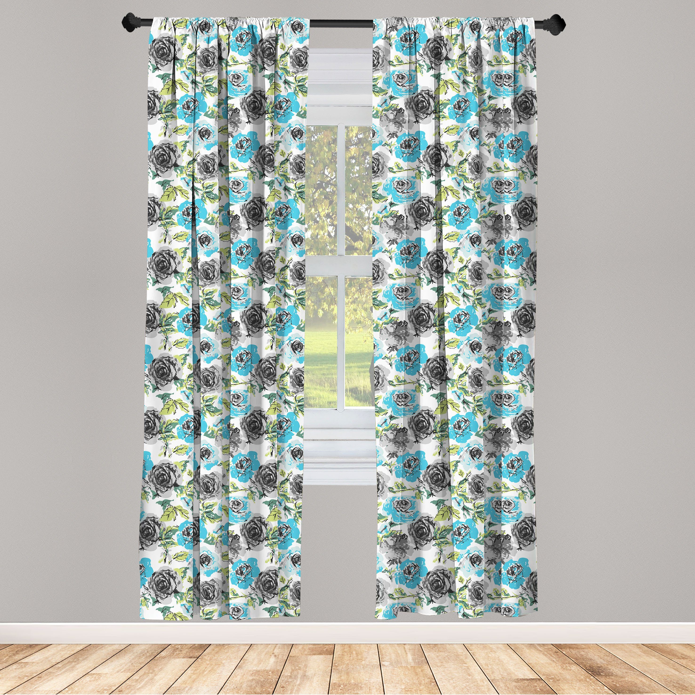 Gardine Vorhang für Wohnzimmer Schlafzimmer Dekor, Abakuhaus, Microfaser, Rose Aquarell-Effekt