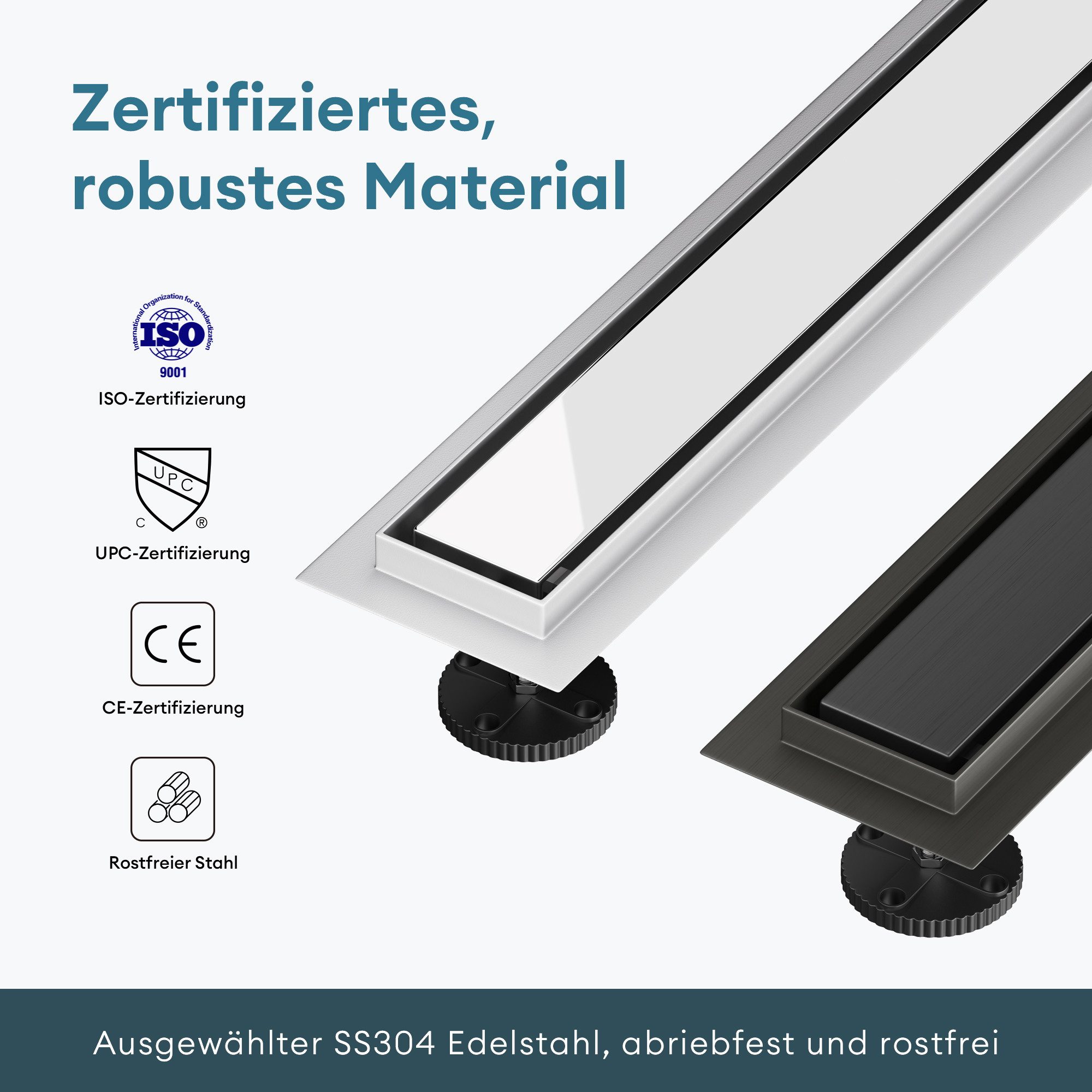 Mai & Mai Duschrinne Bodenablauf aus Edelstahl komplettset Ablaufrinne Haarsieb KE110