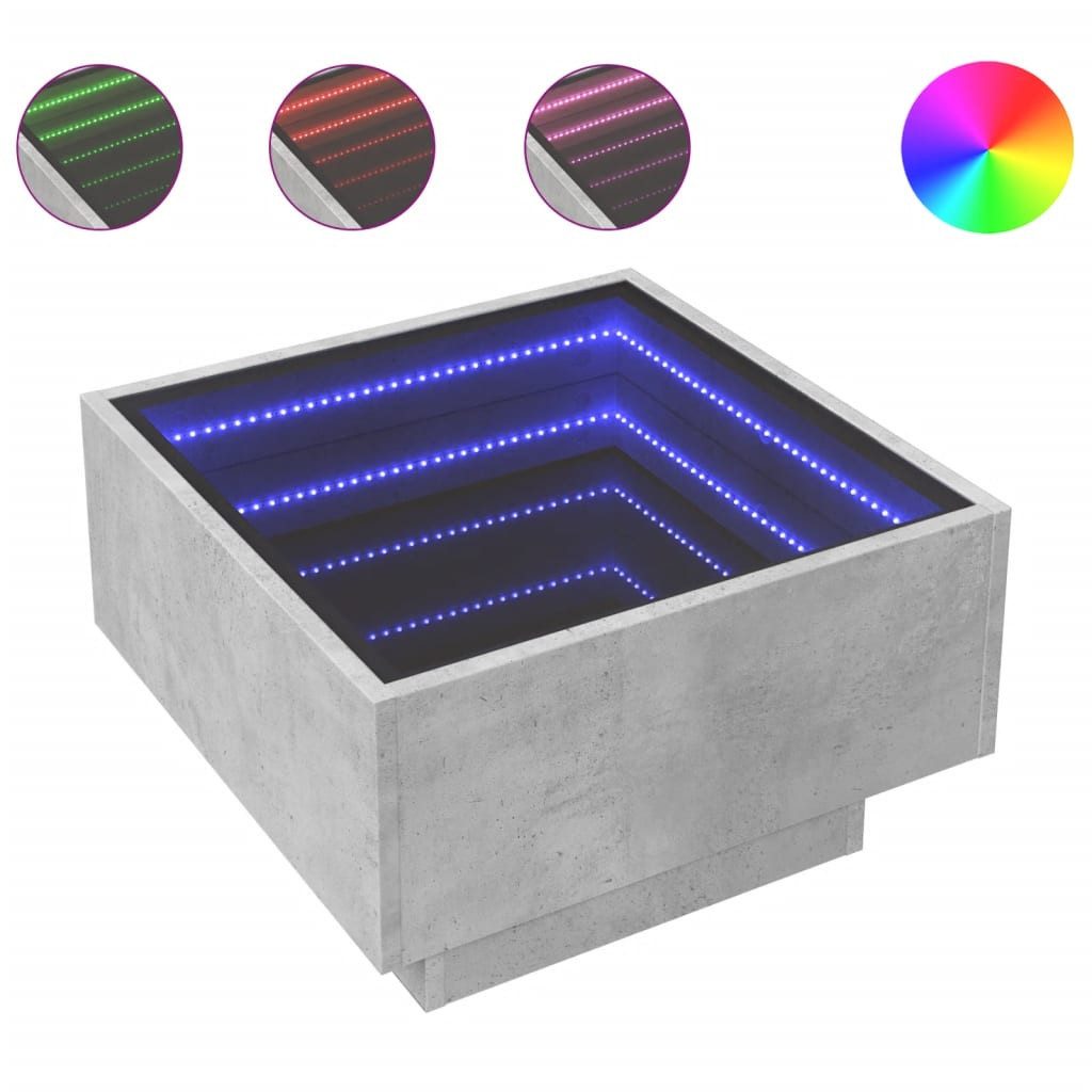 Couchtisch 50 x 50 x 30 cm LED Couchtisch Infinity-Spiegel Betongrau 50x50x30 cm