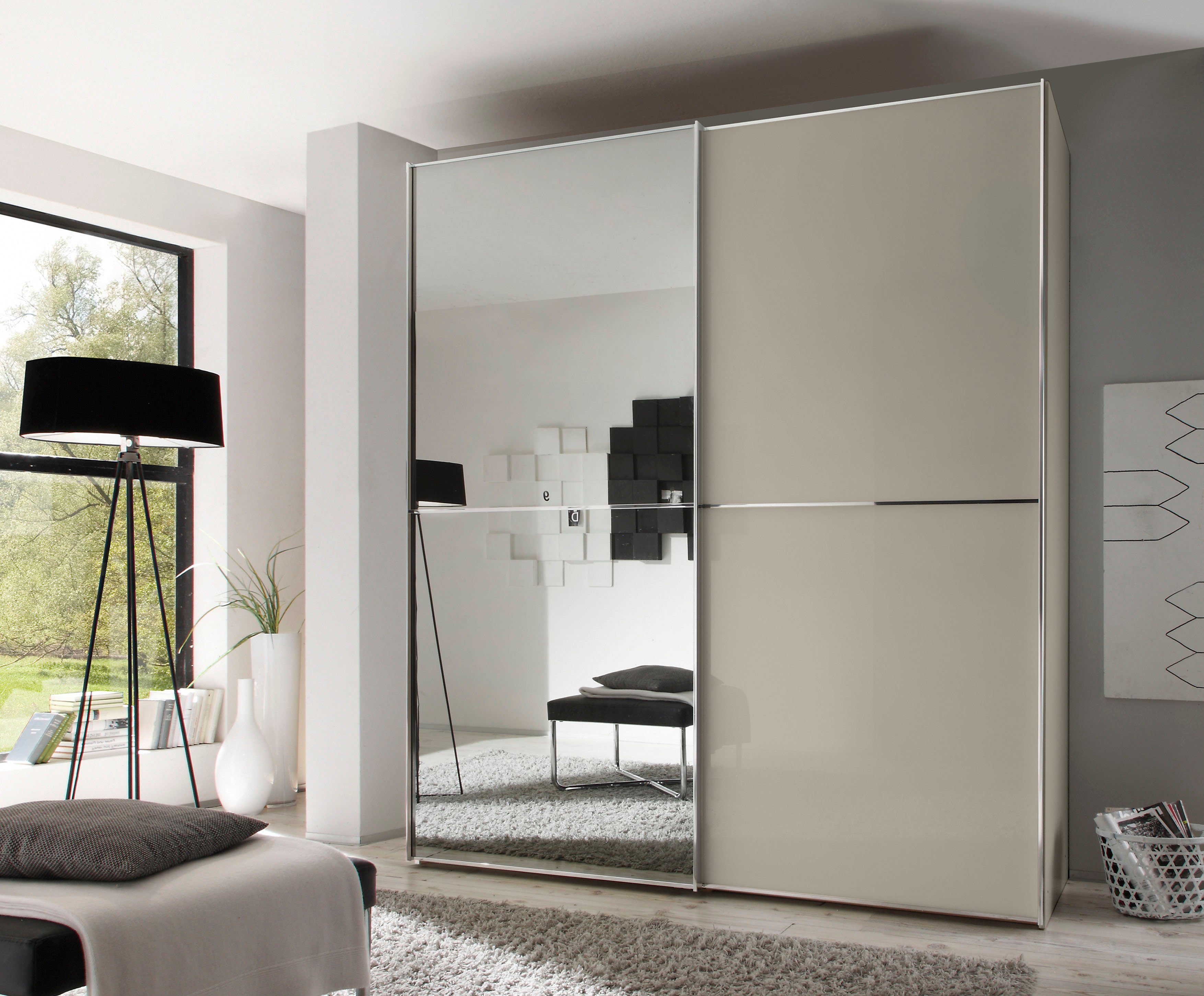 STAUD Schwebetürenschrank Sinfonie Plus, edles Design in hochwertiger Qualität, Made in Germany Glas und Spiegel-Frontkombination mit vier Ausstattungsvarianten