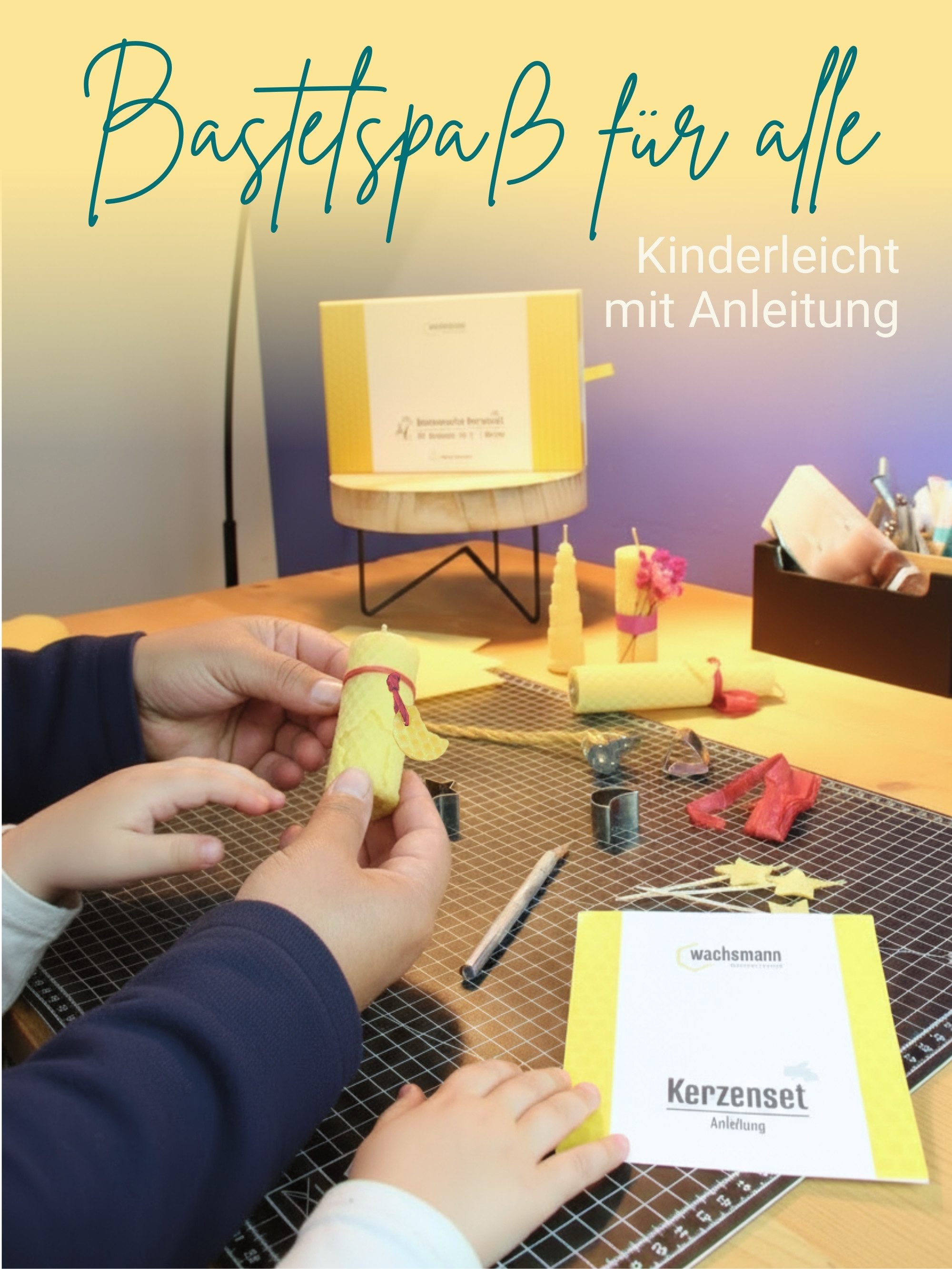 Wachsmann Bienenprodukte Bienenwachskerze selber machen (Kerzenset, Bienenwachs Kerzen Bastelset Bienenwachsplatten, Deko und Zubehör), deutsches Bienenwachs, Dochte aus Hanf, Kreativset