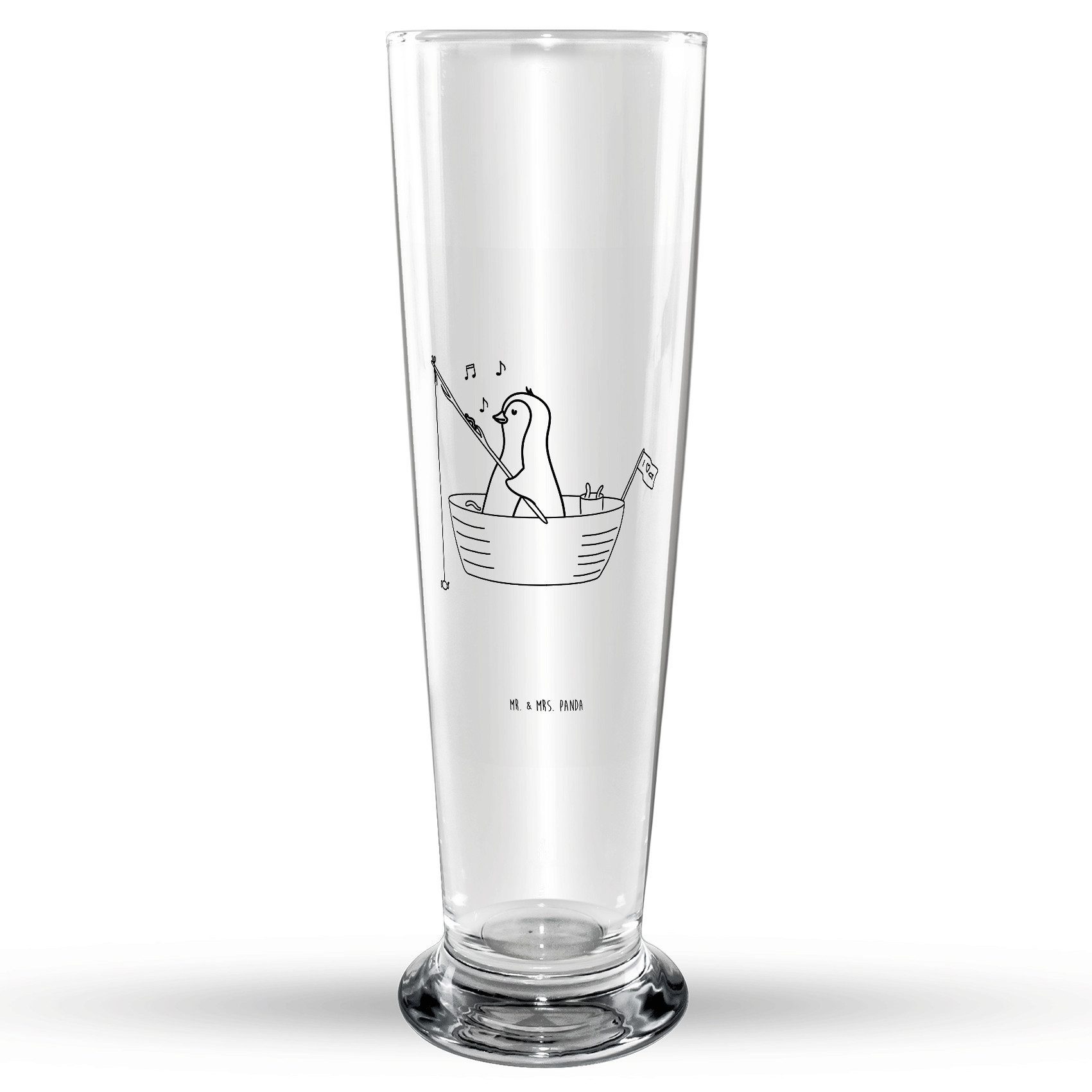 Mr. & Mrs. Panda Bierglas Pinguin Angelboot - Transparent - Geschenk, Angeln, Scheidung, Neuanf, Premium Glas, Elegantes Design