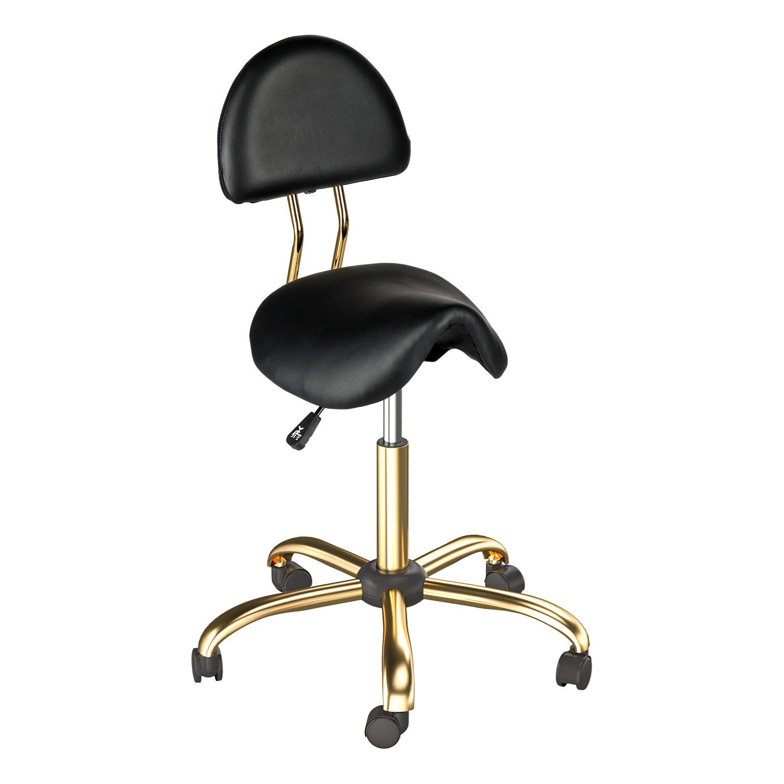 VINGLI Drehhocker Sattelhocker mit Lehne Abnehmbar, Rollhocker Ergonomisch, Bürohocker, Höhenverstellbar 48-63cm, mit Rollen, 180 KG Tragkraft, aus PU-Leder