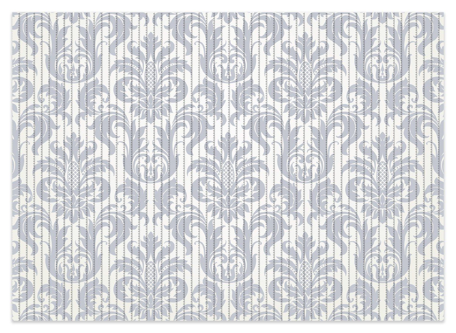 Schaum-Badematte Königliche Schnörkelei in weiß und blaugrau Wallario, Höhe 5.5 mm, rutschhemmend, geeignet für Fußbodenheizungen, Polymer-Schaum, rechteckig
