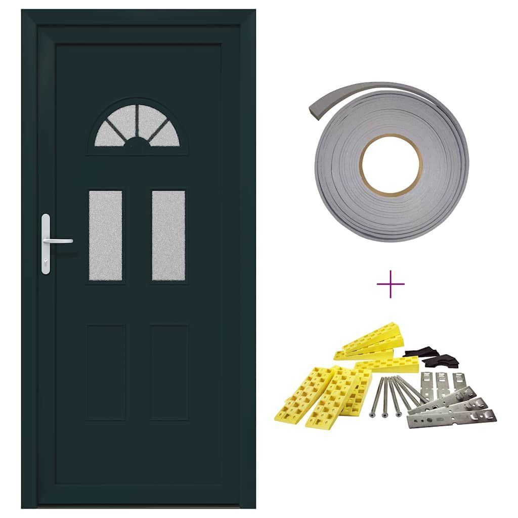 vidaXL Haustür Haustür Vordertür Anthrazit PVC 98 x 208 cm mit Glas-Elemente linksans