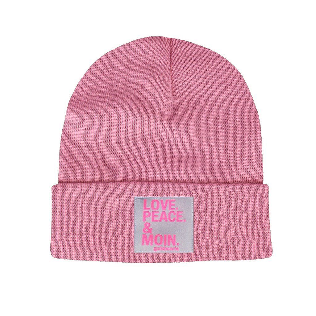 goldmarie Beanie LOVE PEACE MOIN Mütze rose (1-St) Feinstrick