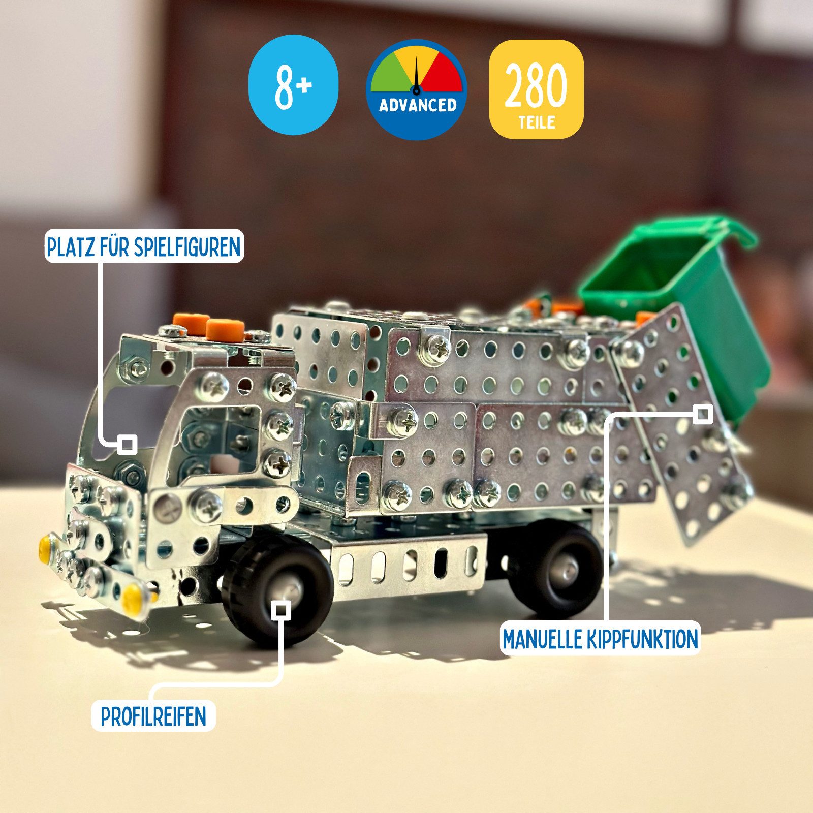 Eitech eitech LKW Müllwagen, Müllauto 00281 Metallbaukasten, (Modellbausatz, 280 St., Bauset), Konstruktionsbaukasten, Made in Germany