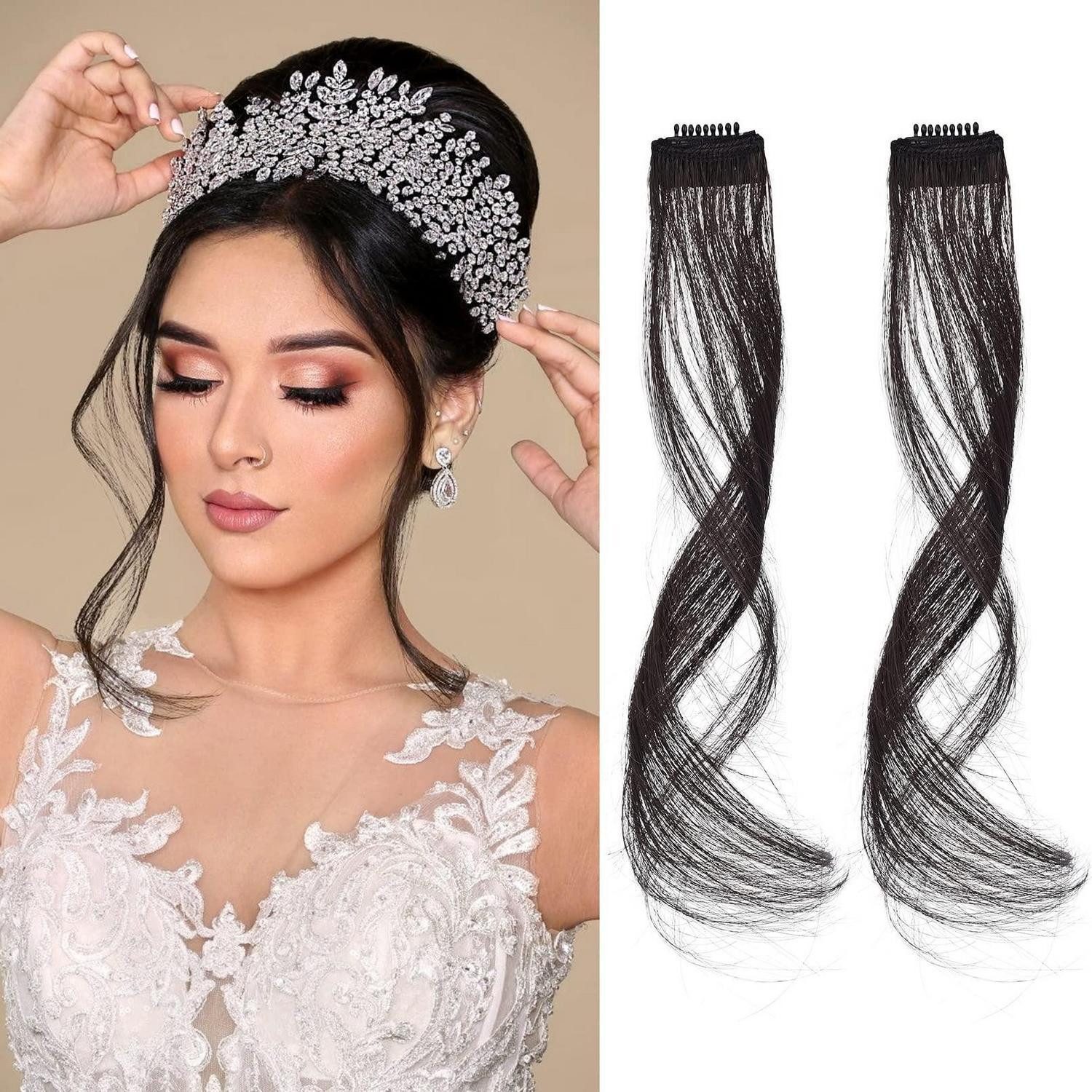 LuxusKollektion Kunsthaar-Extension Pony Clipin Haarspangen Schläfen 2 Stück 30 CM Schwarzbraun