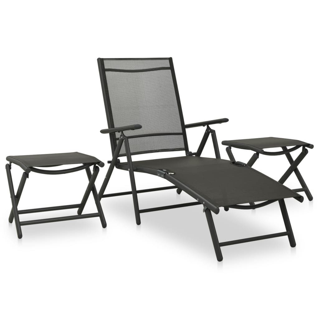 vidaXL Gartenlounge-Set 3-tlg. Garten-Lounge-Set Aluminium (3-tlg) Textilene und Schwarz