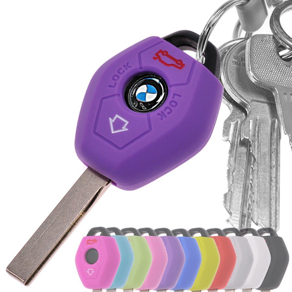 mt-key Schlüsseltasche Autoschlüssel Softcase Silikon Schutzhülle Lila, für BMW E46 E83 E52 E85 E86 E39 E61 E60 E53 3 Knopf Funk Fernbedienung