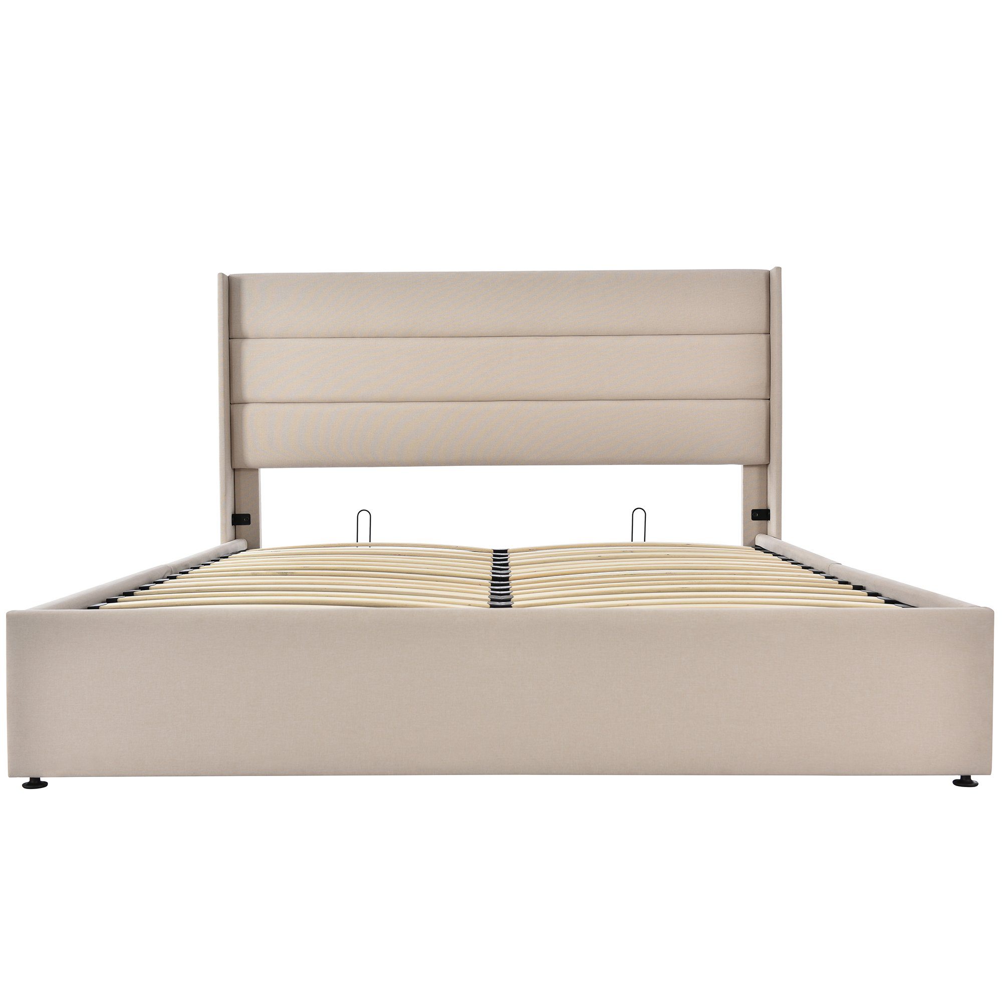 Boxspringbett (Funktionsbett, Doppelbett Hydraulisches Bett mit Lattenrost), Polsterbett Stauraumbett 160x200 cm, Lattenrost aus Holz, Leinen
