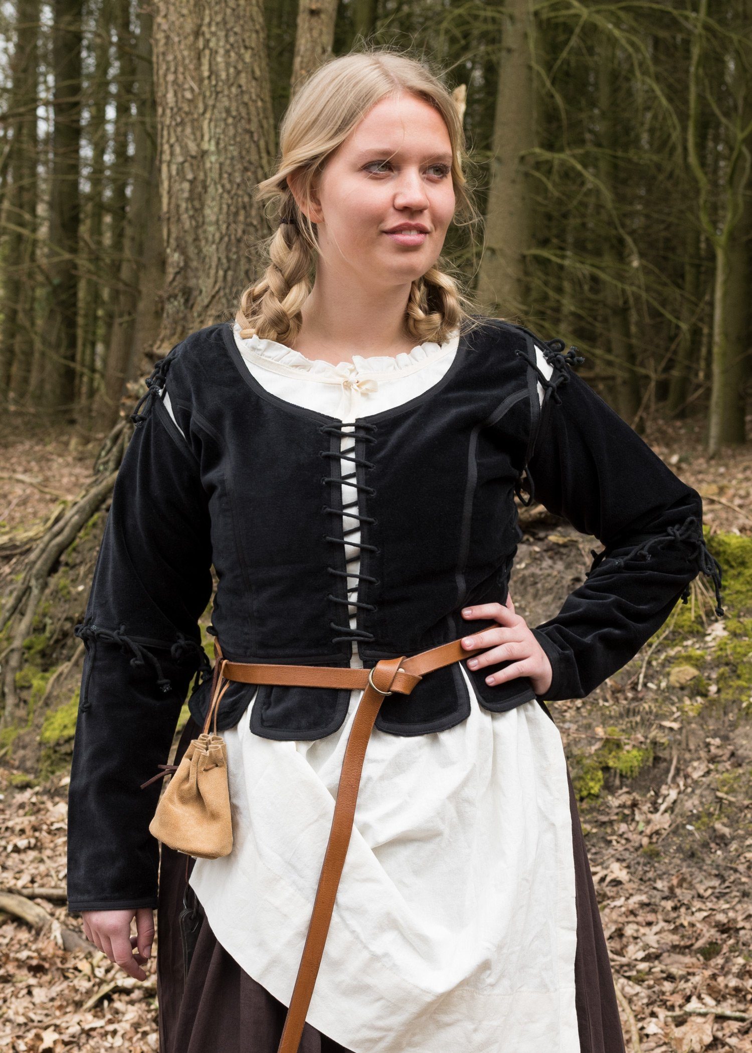 Battle Merchant Wikinger-Kostüm Mittelalterliche Miederjacke Griselda aus Samt, schwarz