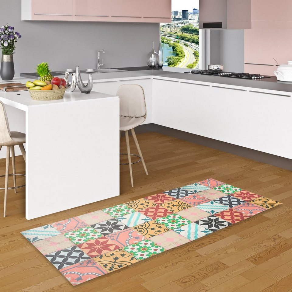 Küchenläufer Vinyl Teppich Küchenläufer Evora Mosaik, Pergamon, Rechteckig,  Höhe: 5 mm, Gewicht Total: ca. 1500 g/m²