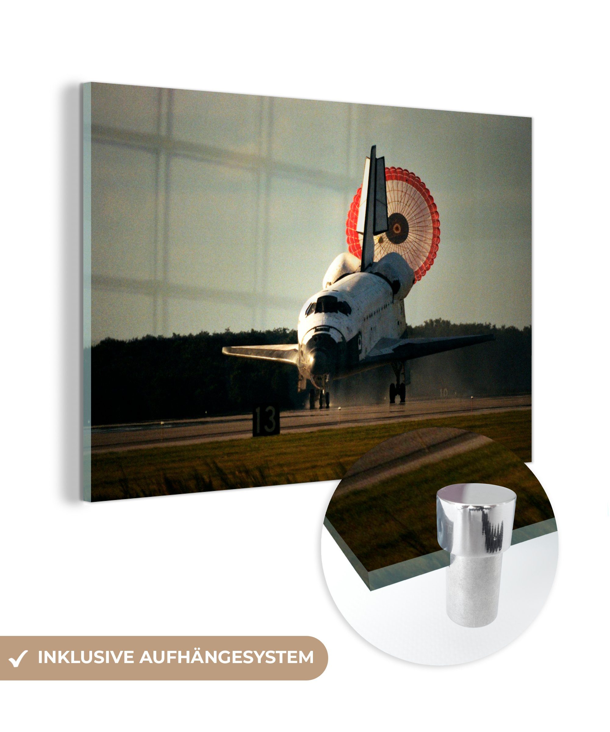 MuchoWow Acrylglasbild Space Shuttle - Fallschirm - Nasa, (1 St), Acrylglasbilder Wohnzimmer & Schlafzimmer | Bilder
