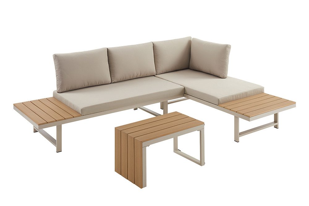 riess-ambiente Sitzgruppe IBIZA MODULAR LOUNGE 250cm champagner greige / natur, (Set, 3-tlg), Gartenmöbel-Sets · wetterfest · Lounge · Outdoor · inkl. Sofa & Tisch