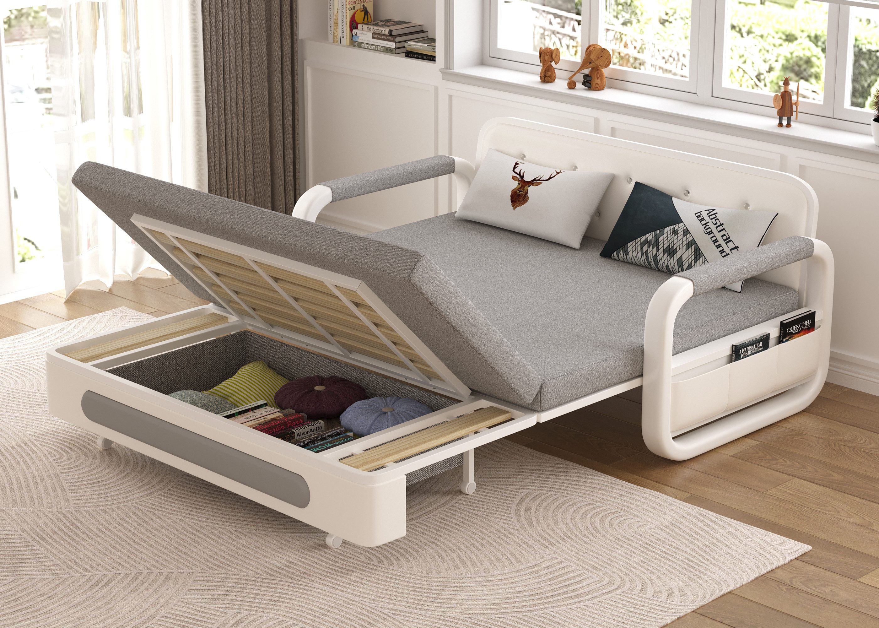 oleyluckidea Schlafsofa Ausziehbares Schlafsofa mit Stauraum und Latexmatra günstig online kaufen