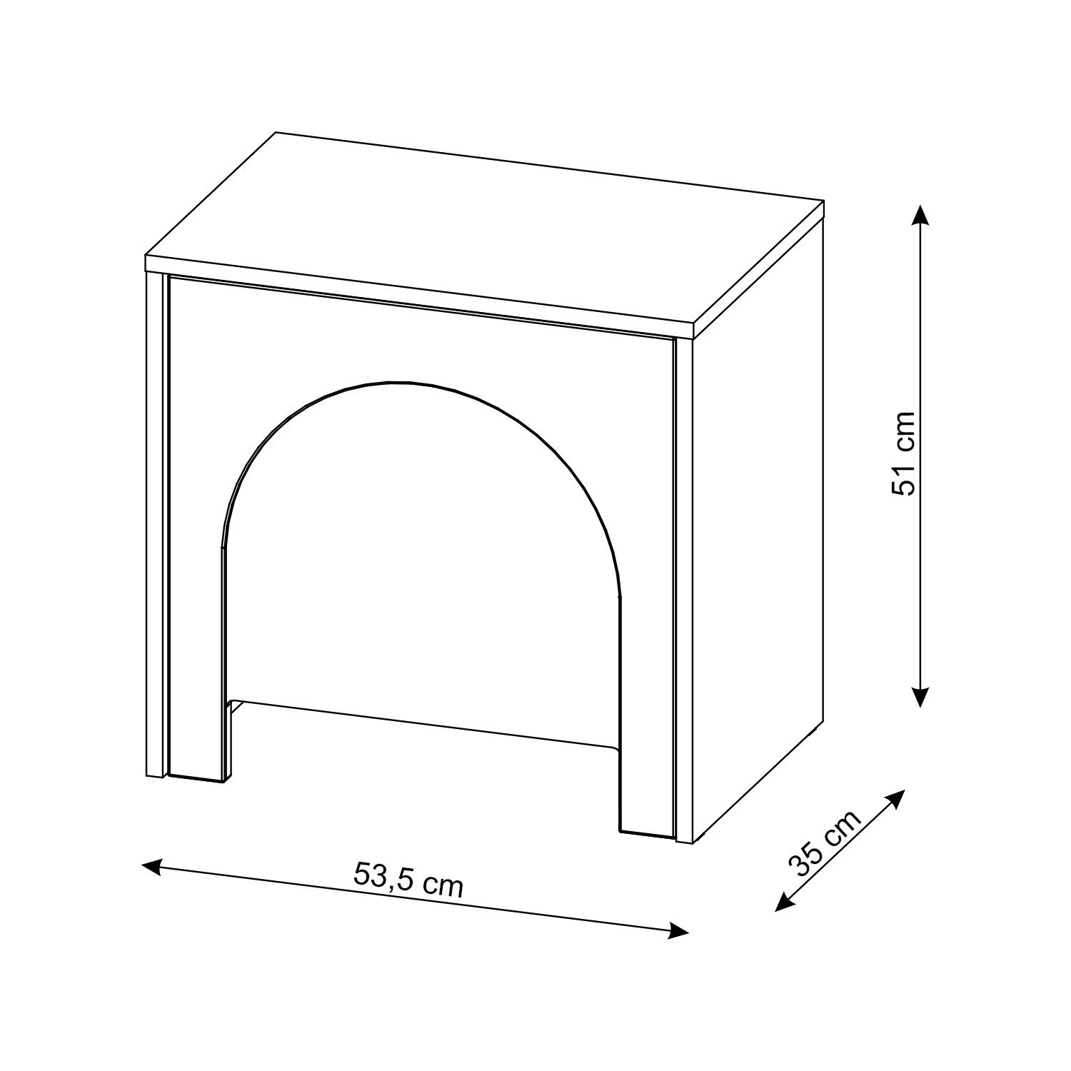 Prima-Online Nachttisch Nachttisch VENTO Schwarz matt Breite: 54 cm / Höhe: 51cm / Tiefe:35cm (Griffloser Nachttisch), Push-to-Open Tür und moderner Bogenfront