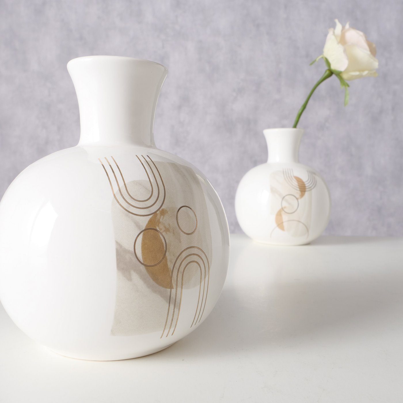 BOLTZE Dekovase 2er Set "Ronami" aus Keramik (Dolomit) in beige/weiß, Vase (2 St)