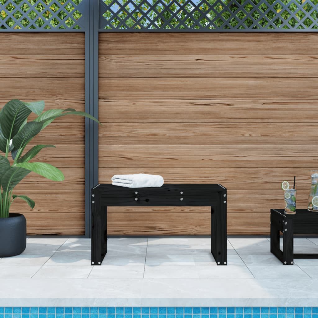 furnicato Gartenbank aus massivem Kiefernholz 80 x 38 x 45 cm Schwarz, Stabile Sitzbank mit Latten-Design und Belastbarkeit bis zu 110 kg