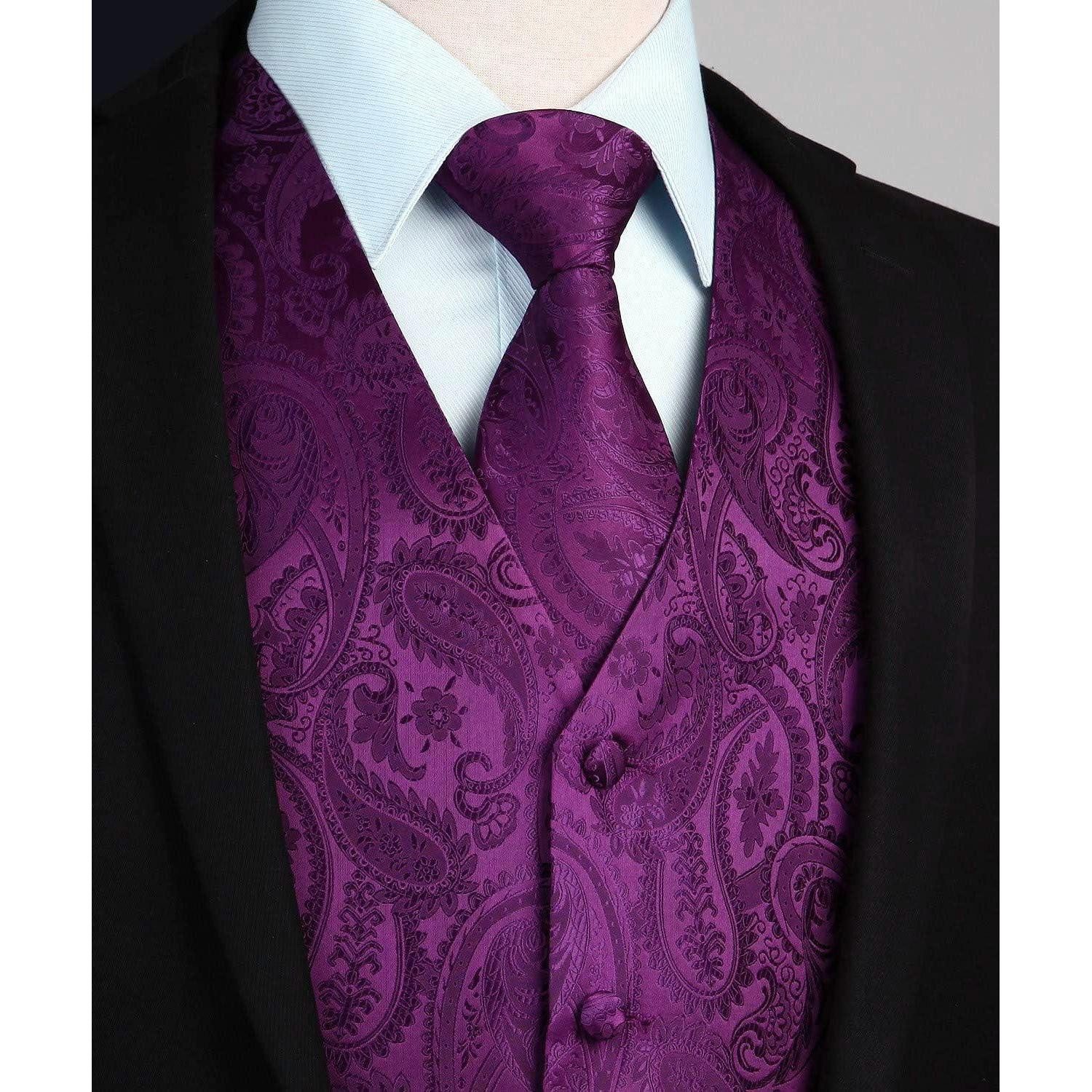 LuxusKollektion Krawatte Weste Herren floral Jacquard Krawatte Einstecktuch Anzug XXL Lila