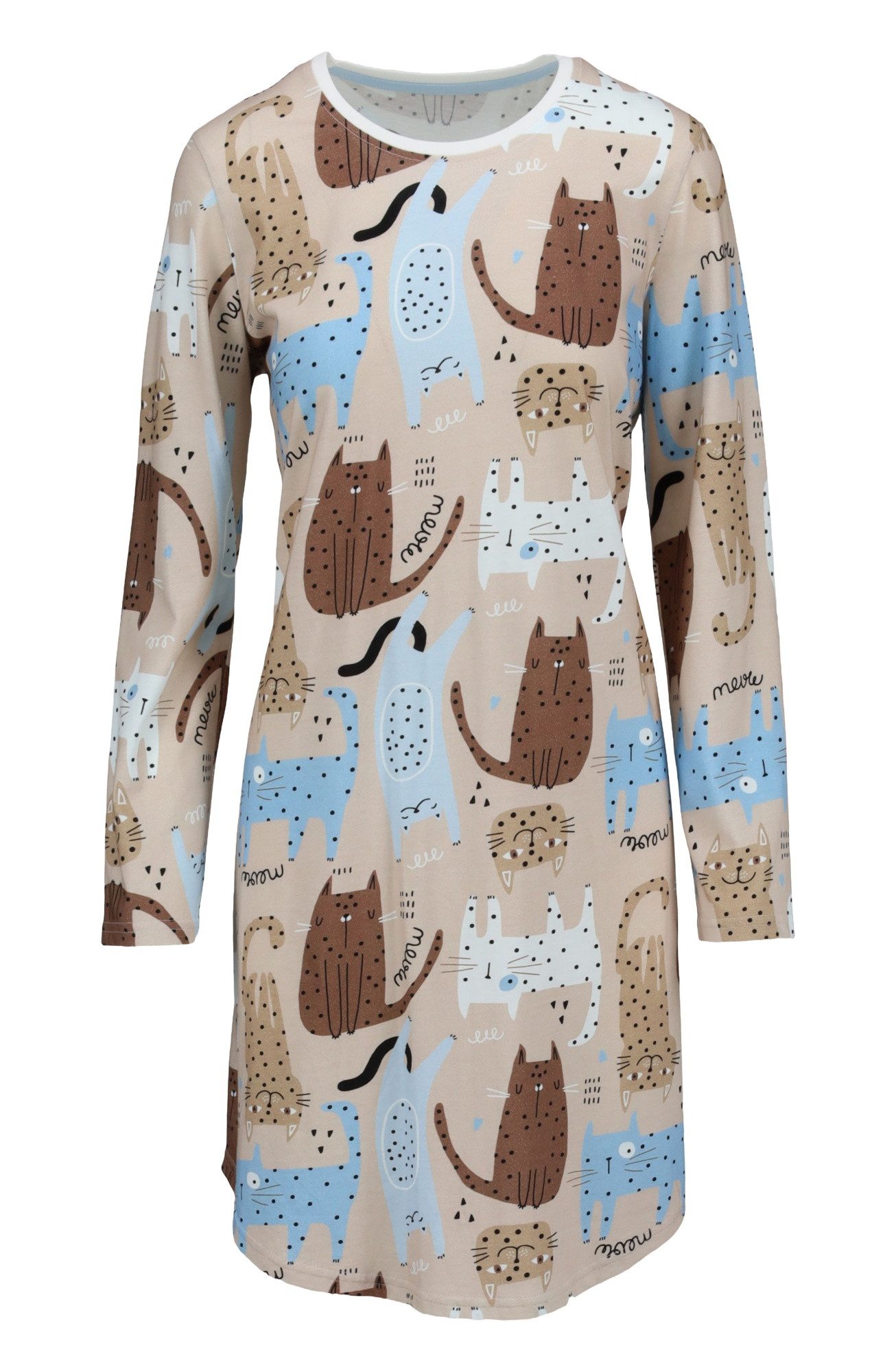 Ringella Nachthemd Langarm Sleepshirt mit Katzen-Dessin (1-tlg) Reine Baumwolle in Single Jersey-Qualität