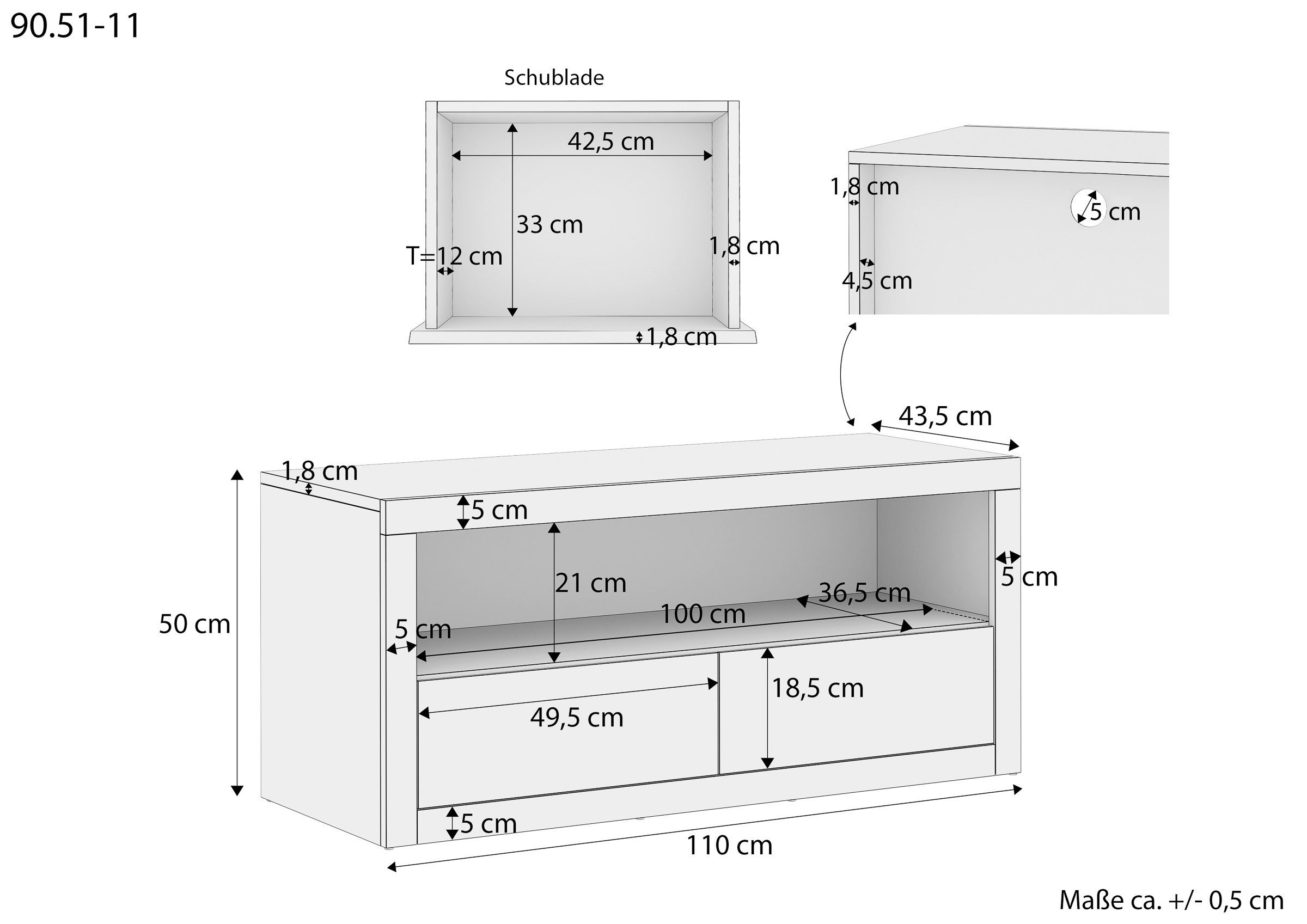 ERST-HOLZ Lowboard Kommode TV-Schrank Fernsehboard Buche massiv, Lowboard, TV-Schrank, Medienschrank 90.51-11110x44x50 Buche lackiert