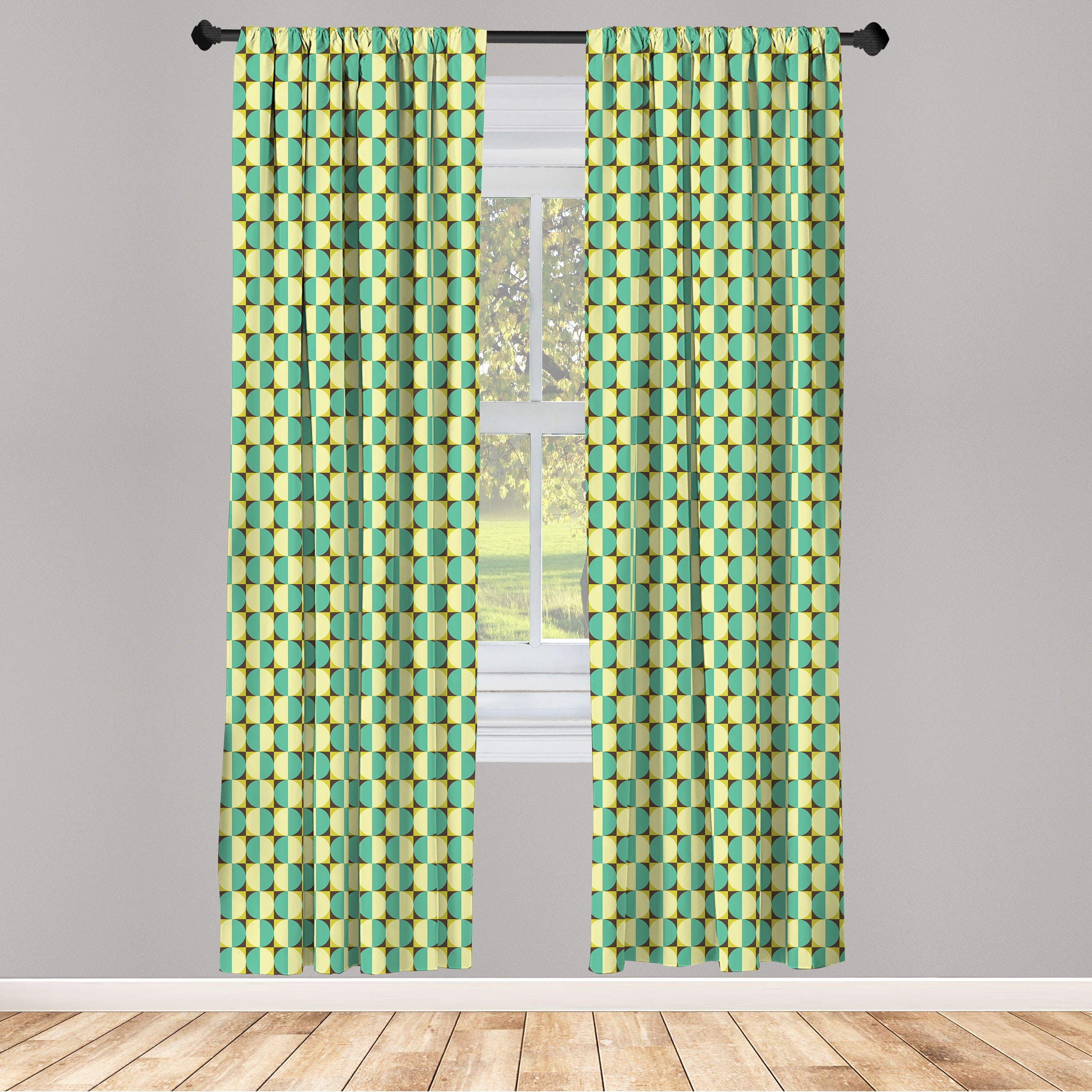 Gardine Vorhang für Wohnzimmer Schlafzimmer Dekor, Abakuhaus, Microfaser, Geometrisch Bi-Color-Kreisquadrate